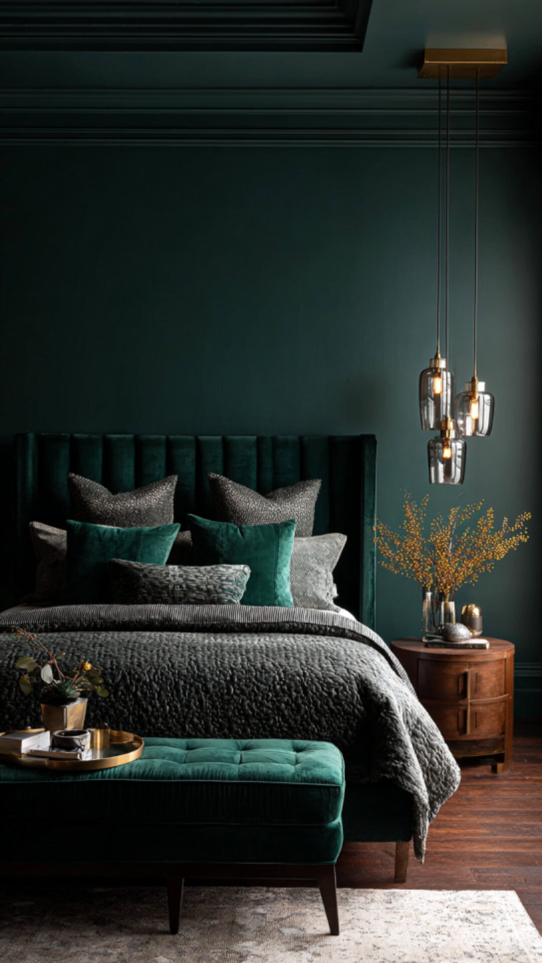 3. Dark Green Bedroom with Bold Sophistication