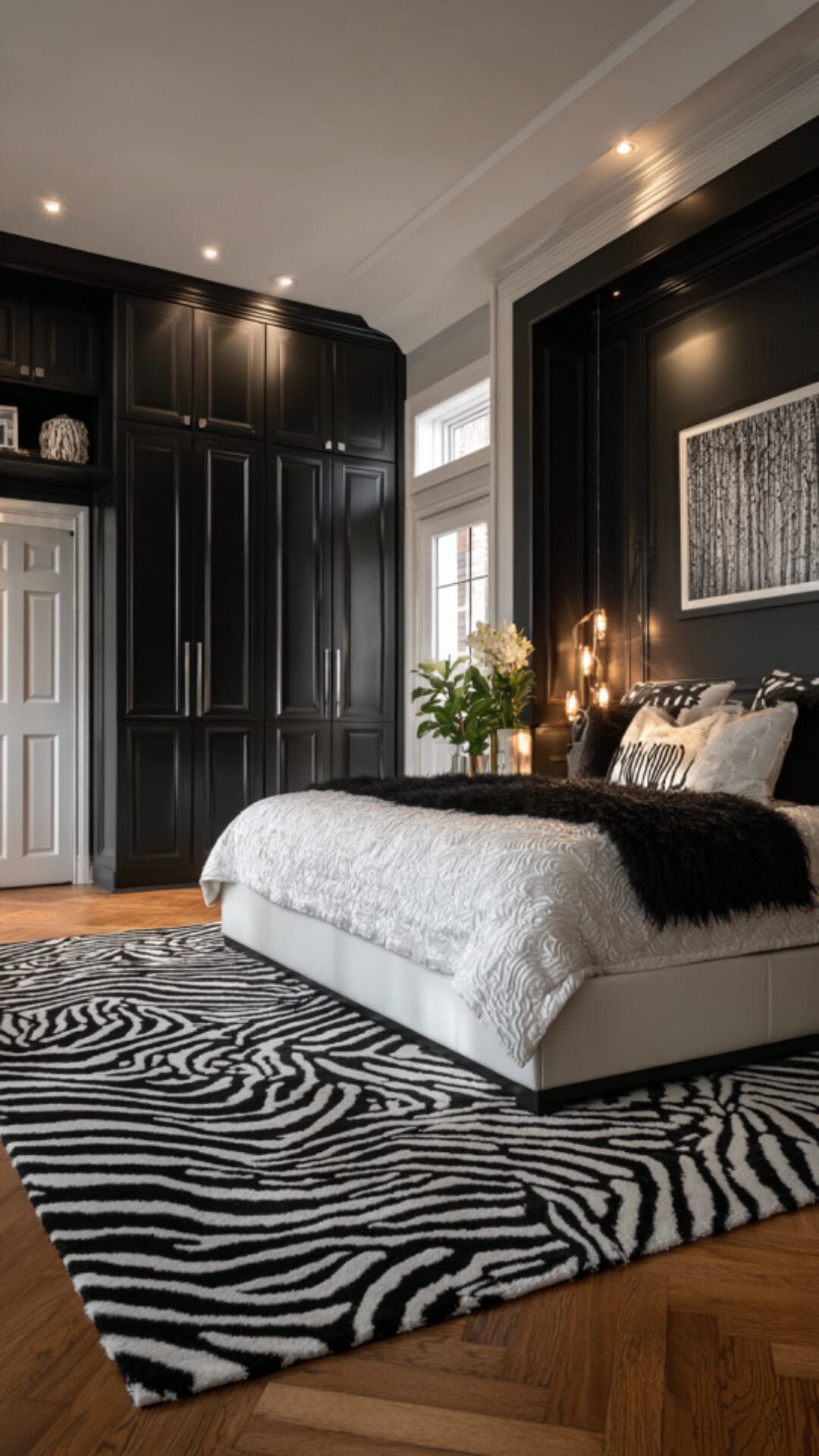 3. Black and White Luxury Master Bedroom with Bold Contrast