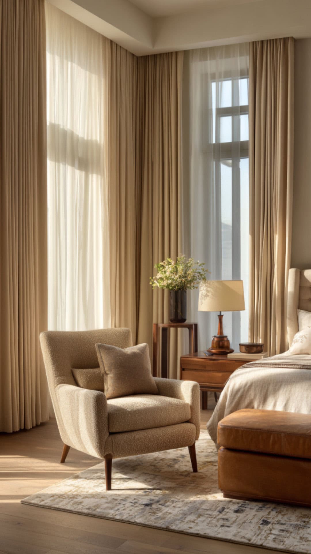 3. Beige Curtains for a Warm and Cozy Bedroom