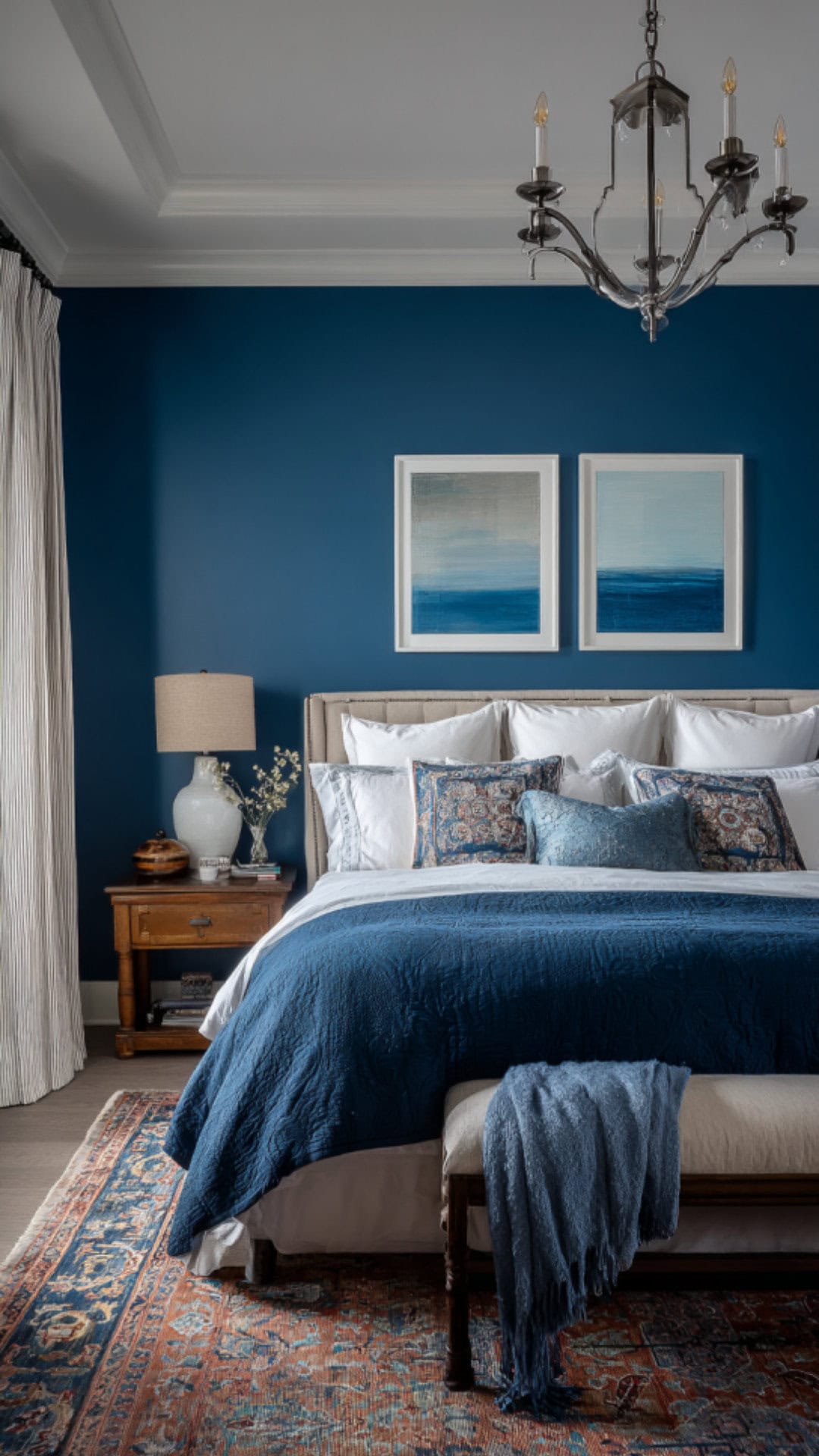 3. Blue Accent Wall Bedroom with Cool Tranquility