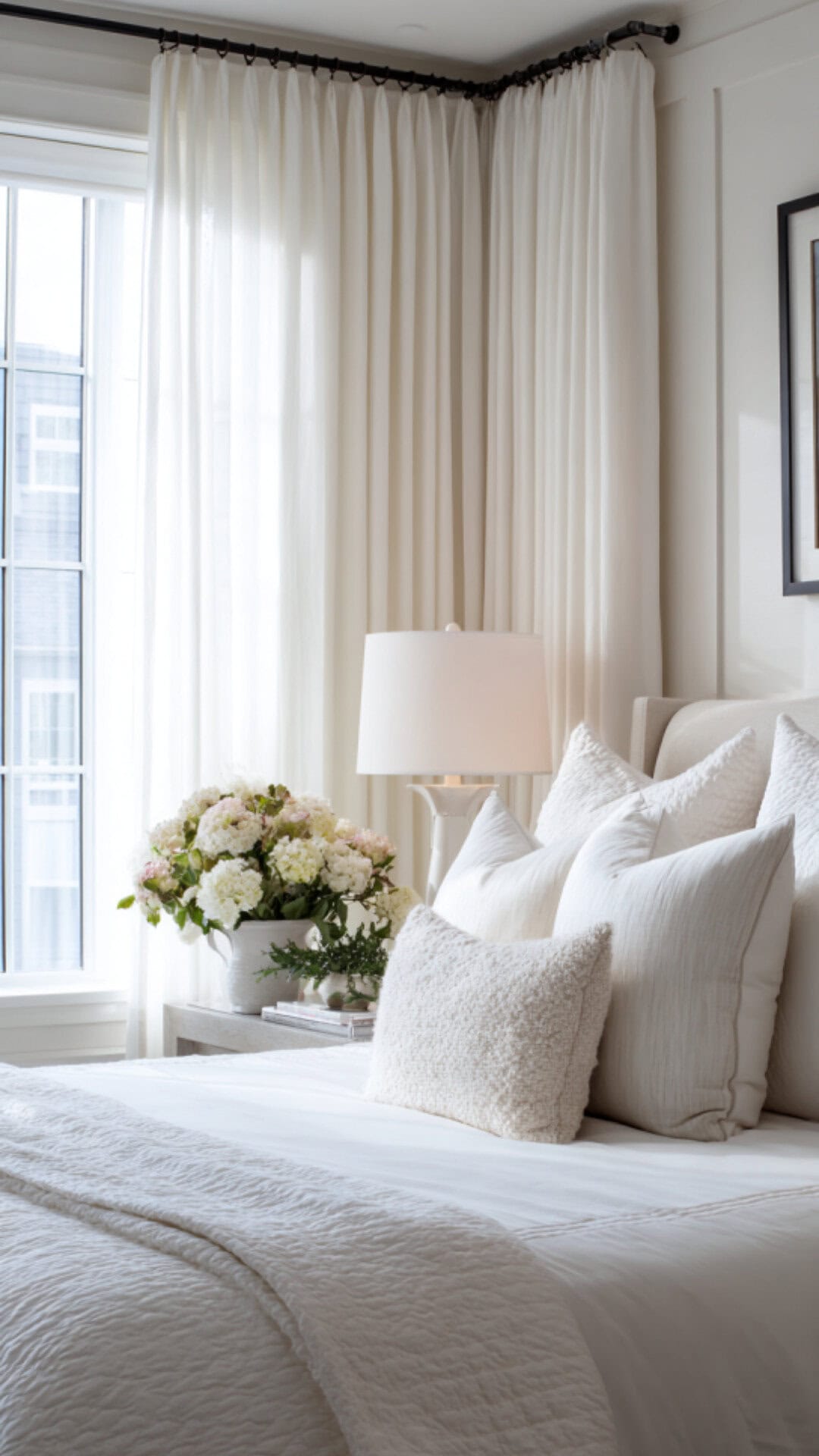 4. White Warm Bedroom with Airy Serenity