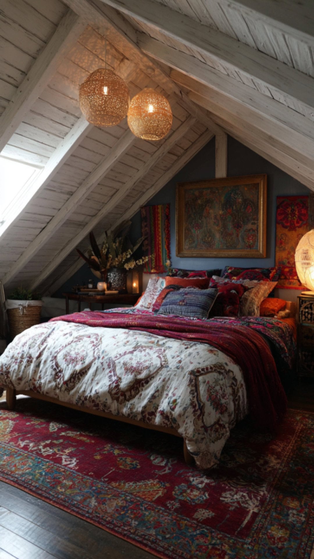 3. Boho Attic Bedroom with Artistic Flair
