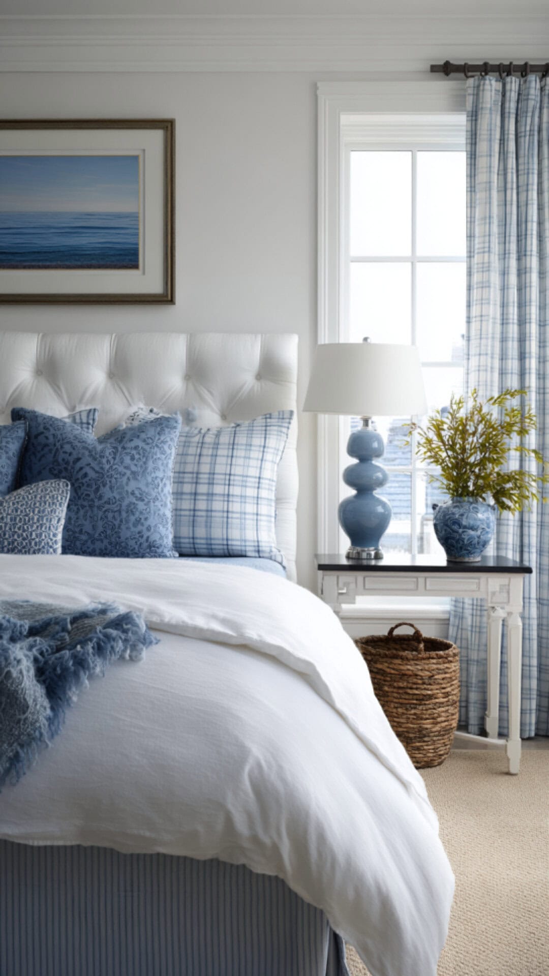 3. White and Blue Bedroom with Refreshing Calm