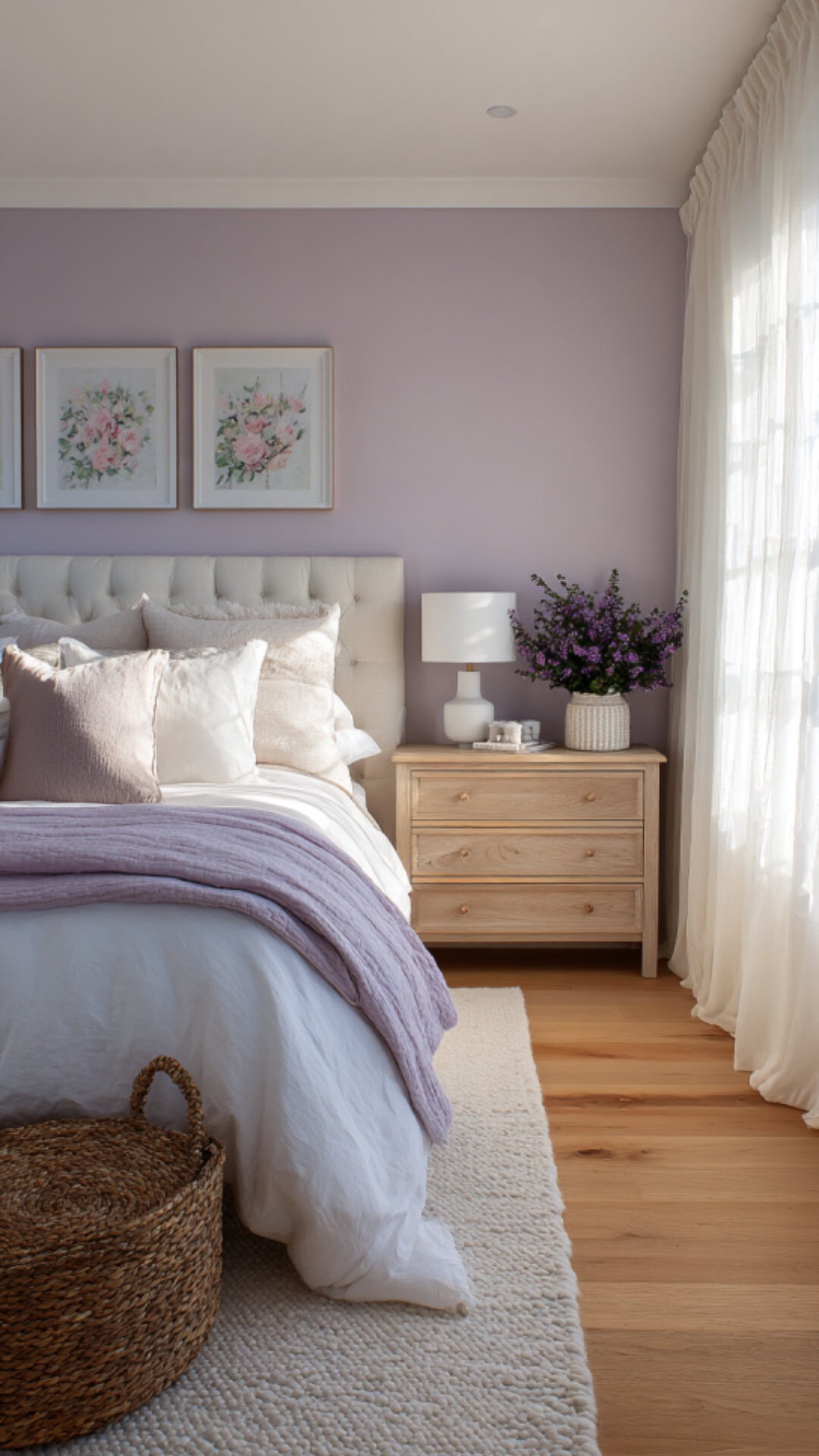 3. Light Purple Bedroom with Airy Warmth