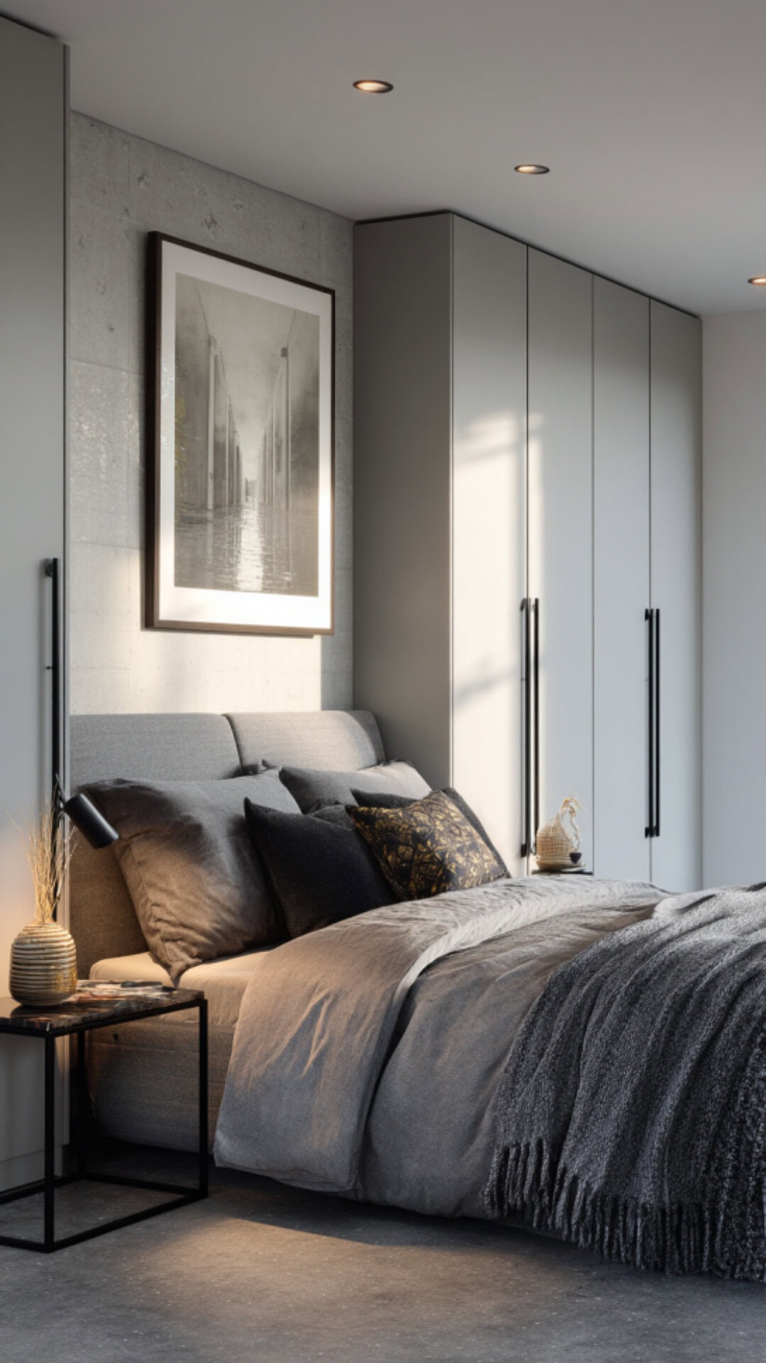 3. Grey Bedroom Wardrobe with Modern Balance