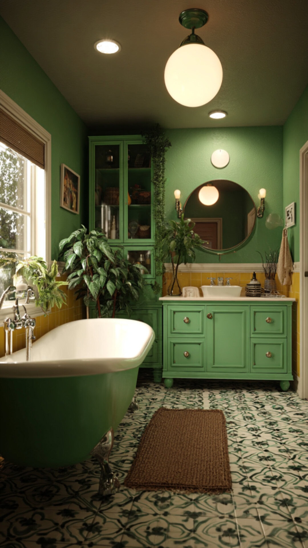 3. Green Retro Bathroom with Fresh Energy