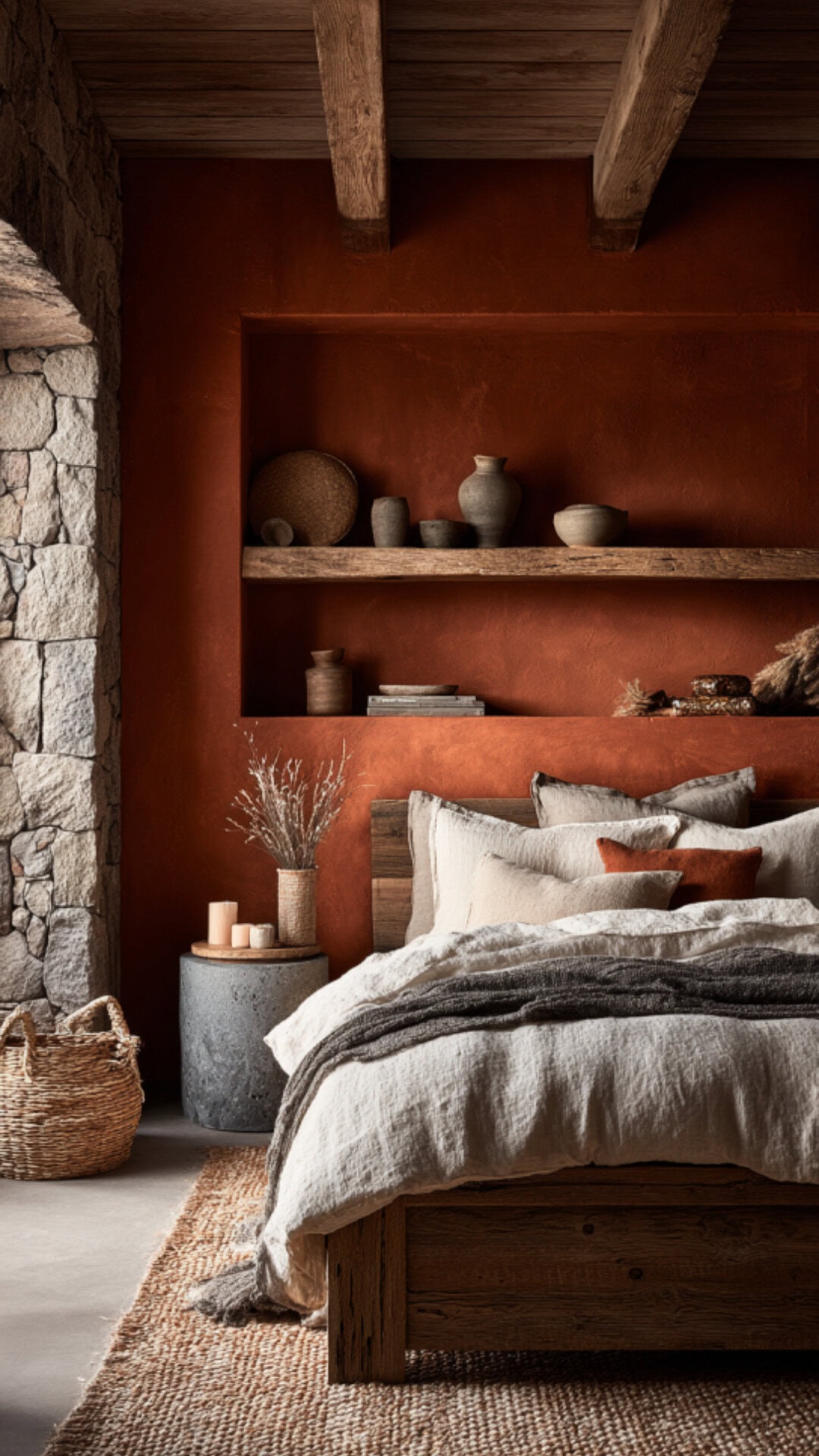 3. Aesthetic Earthy Warm Bedroom with Natural Textures