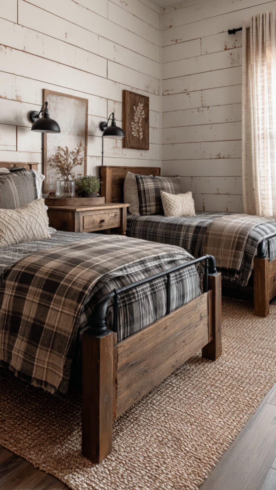 3. Farmhouse Twin Bedroom with Rustic Warmth