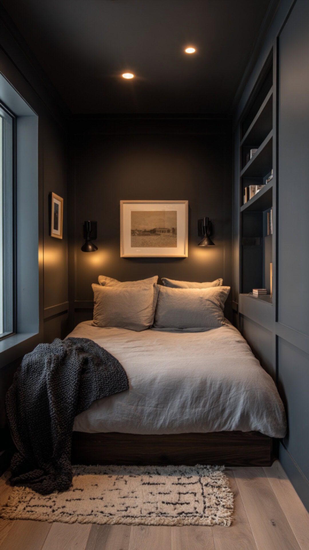 3. Dark Tiny Bedroom with Moody Depth