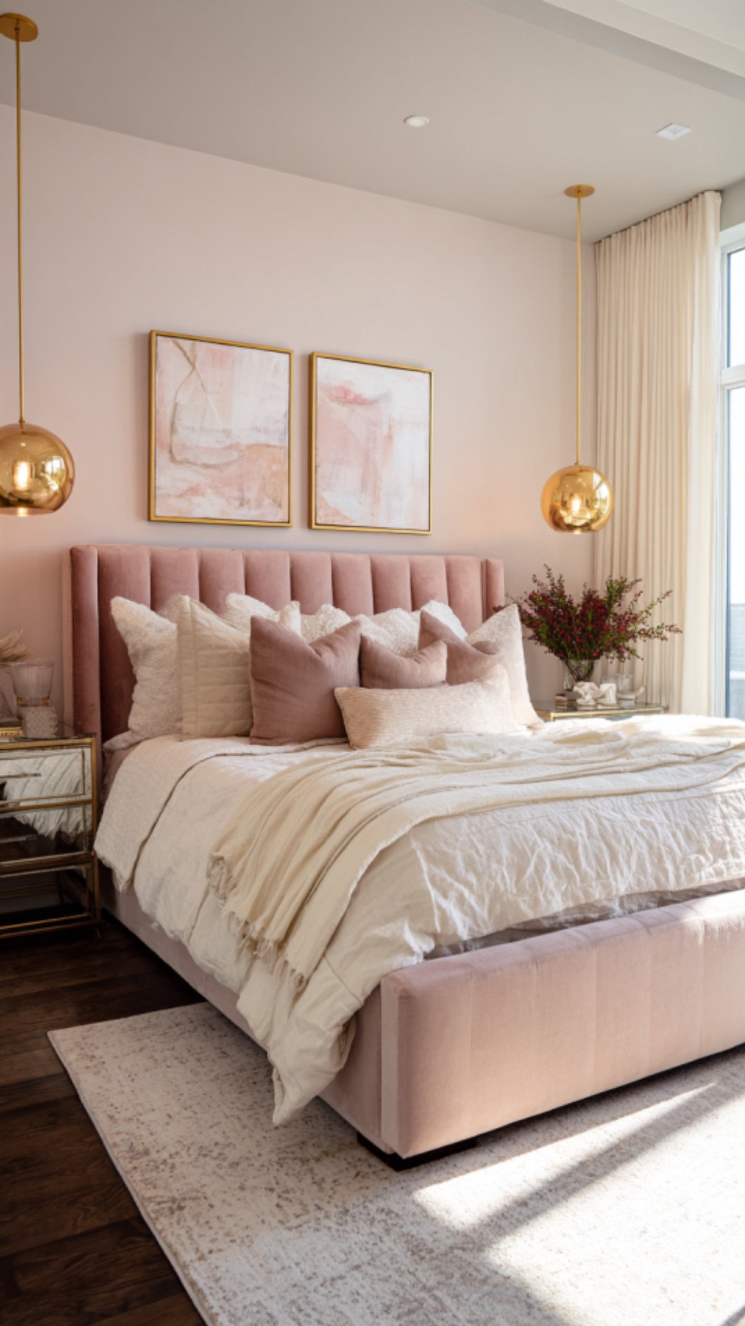 3. Pink and Gold Grown Woman Bedroom with Glamorous Touch