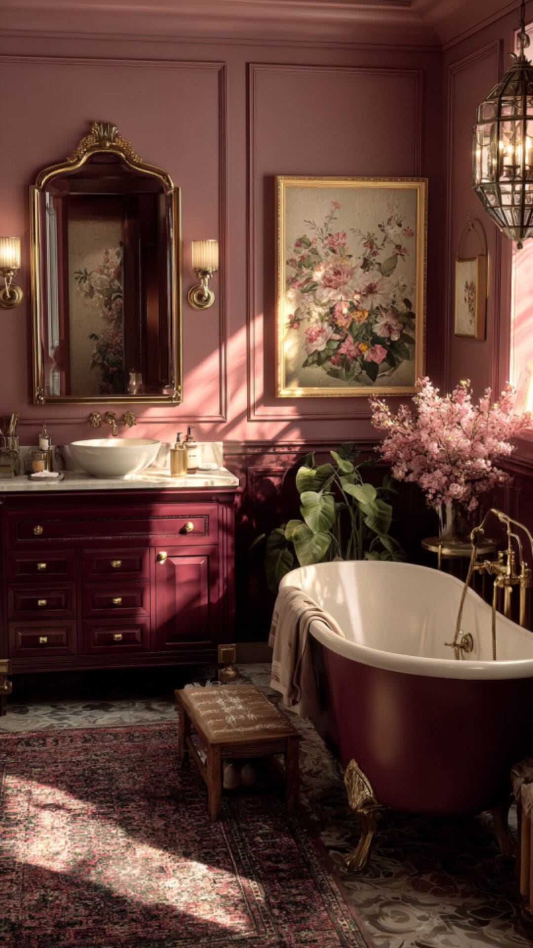 4. Burgundy and Gold Bathroom with Luxe Glamour