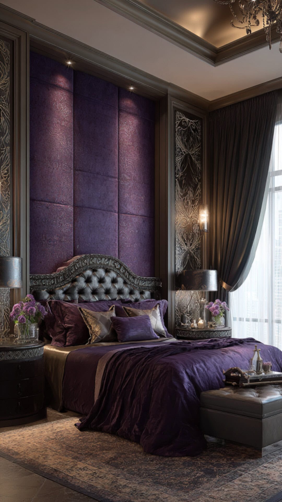 4. Purple Luxury Master Bedroom with Regal Elegance