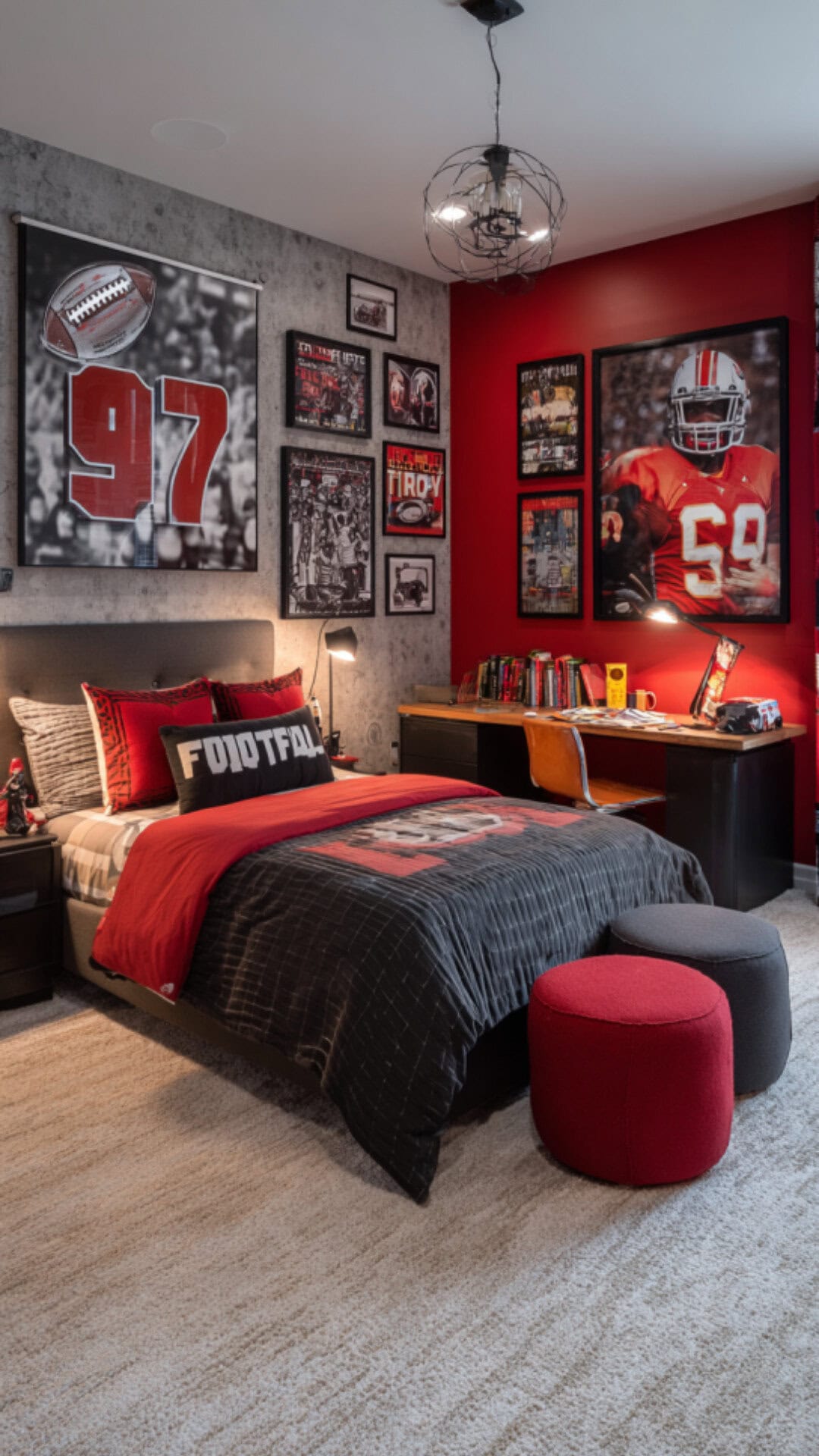 4. Football-Themed Boys Bedroom with Bold Spirit