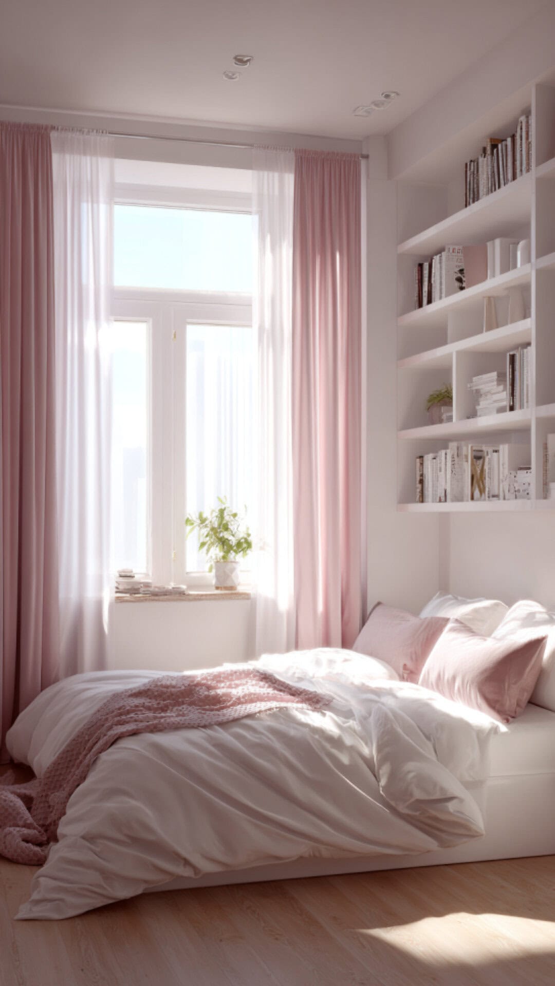 4. White and Pink Bedroom with Airy Charm