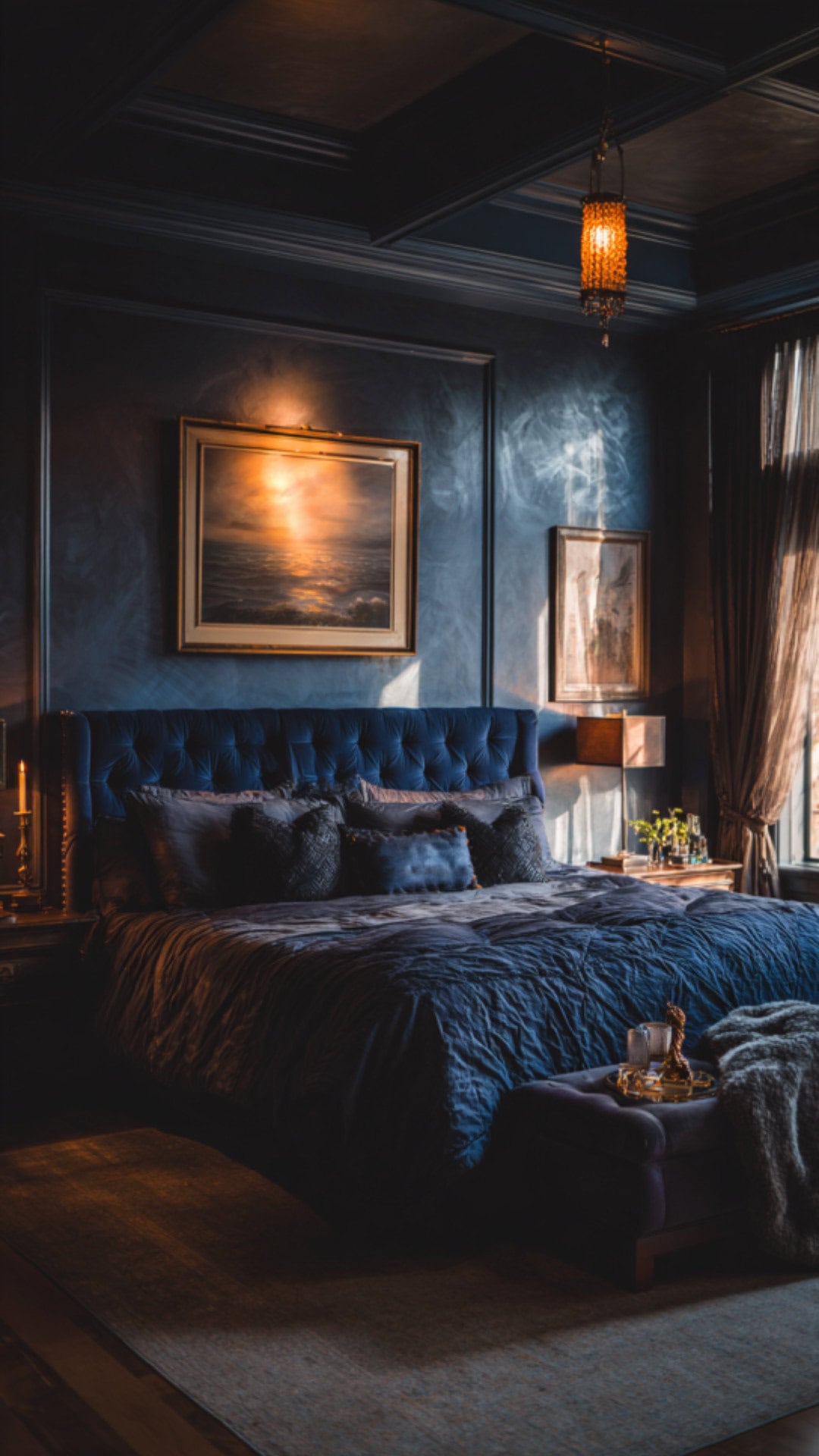 4. Blue and Cream Bedroom with Soft Warmth