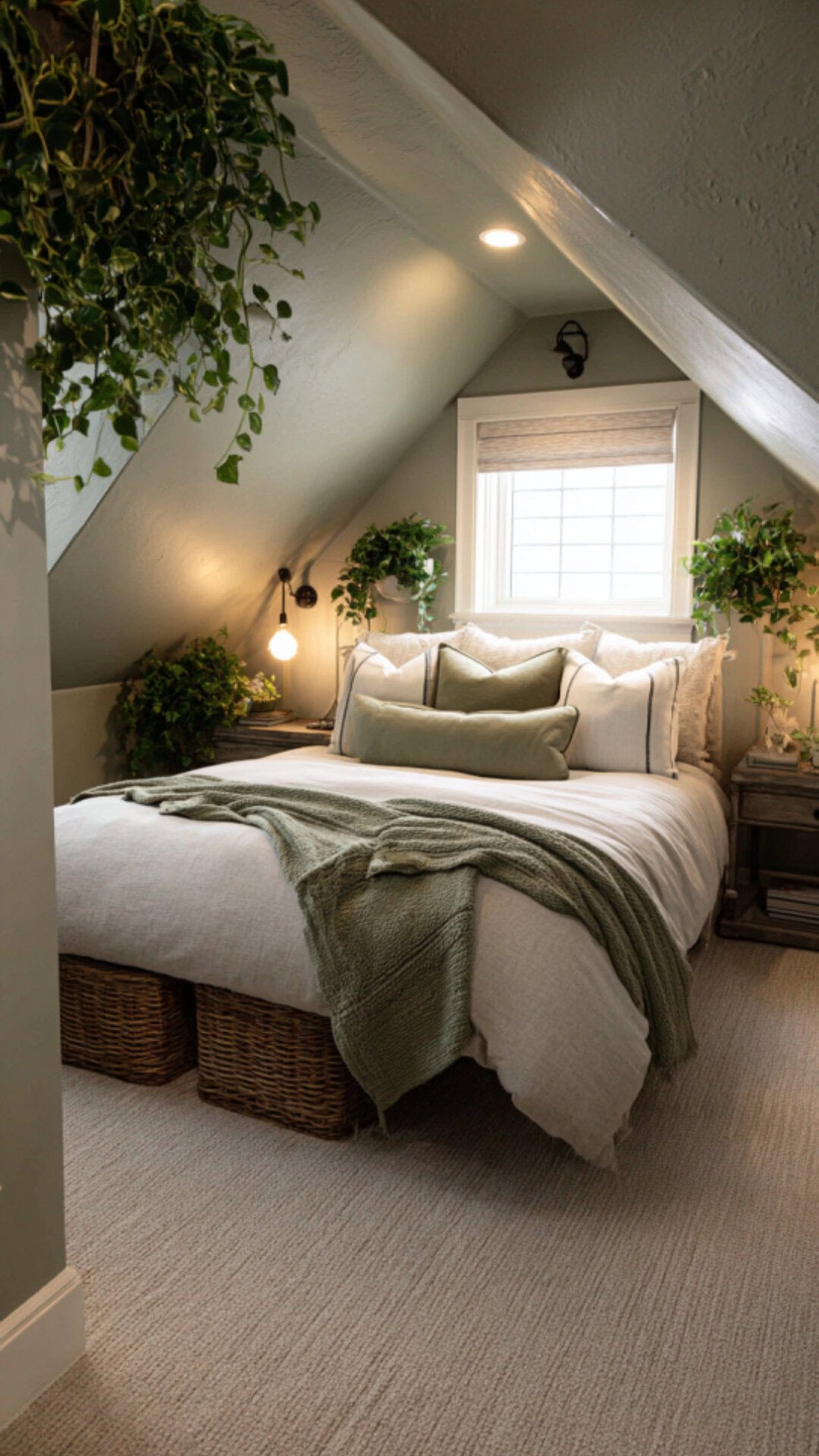 4. Green Attic Bedroom with Natural Serenity