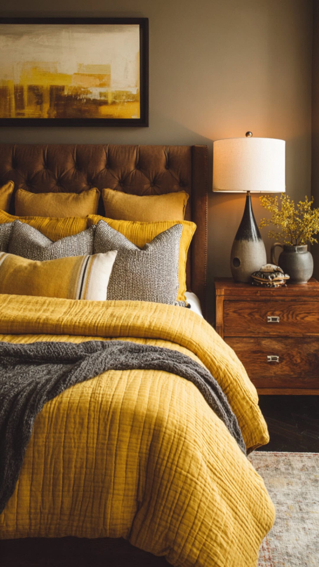 4. Mustard Yellow Bedroom with Cozy Depth