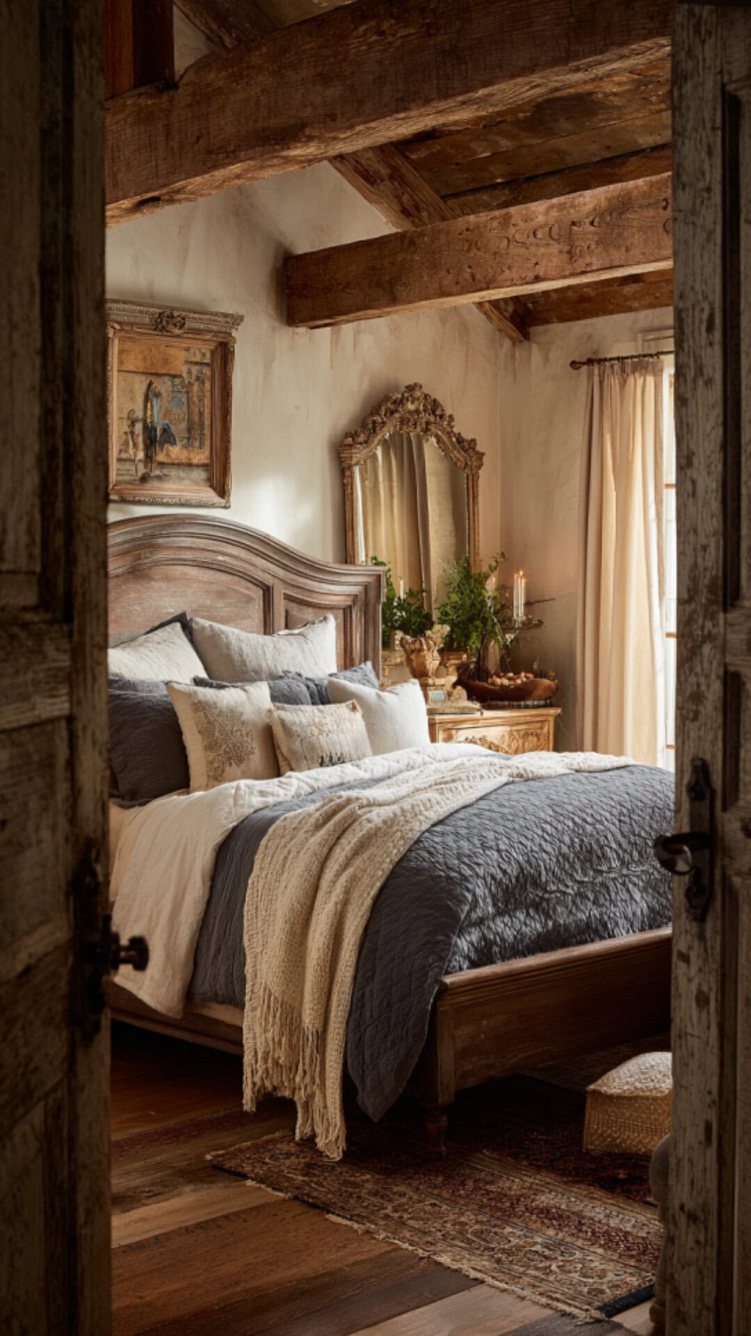 4. French Farmhouse Bedroom with Rustic Elegance