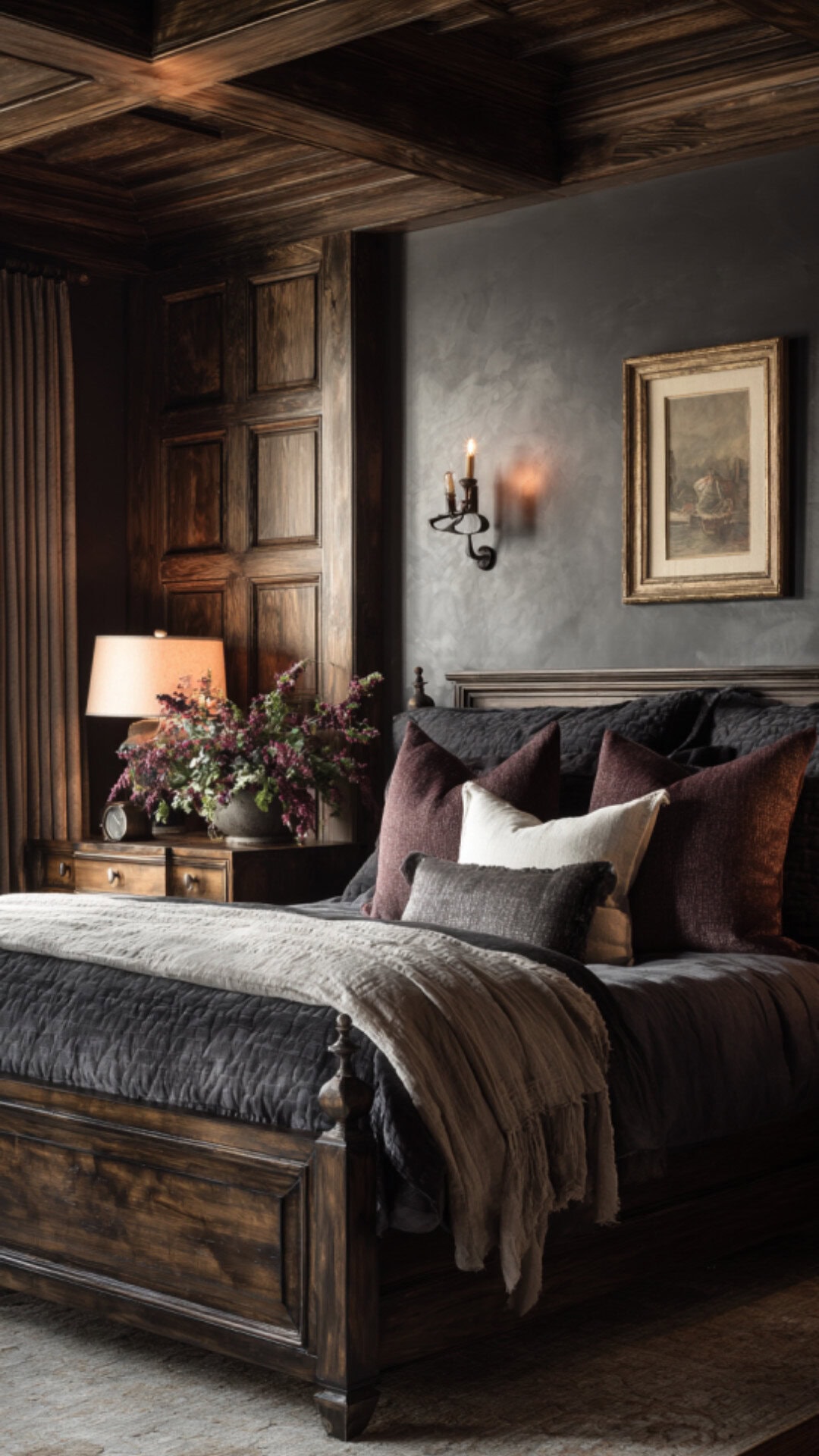 4. Dark Wood Bedroom with Rustic Refinement