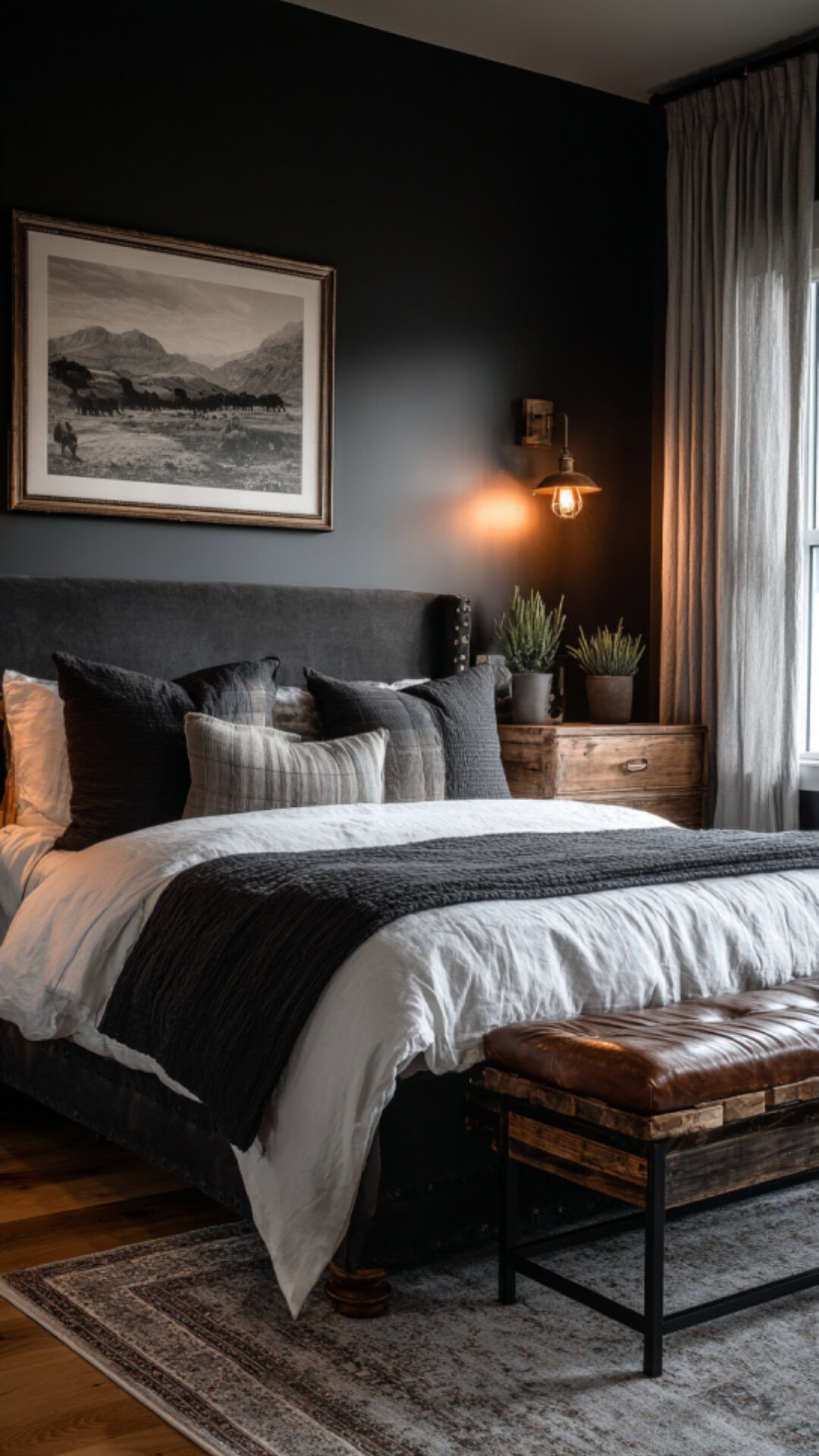 4. Black Western Bedroom with Striking Character
