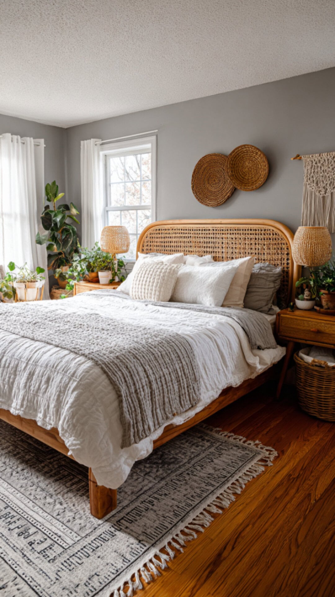 4. Grey and White Boho Bedroom