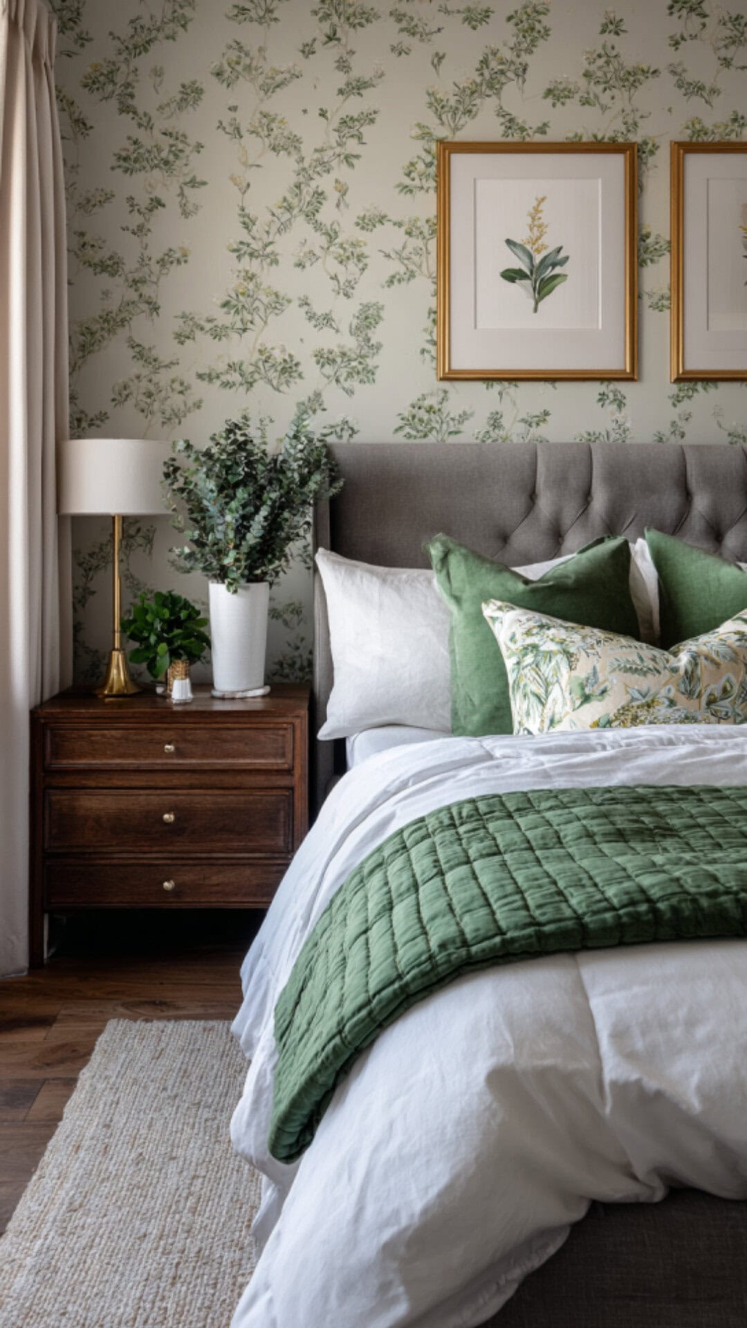 4. Green Wallpaper for Bedroom with Natural Warmth