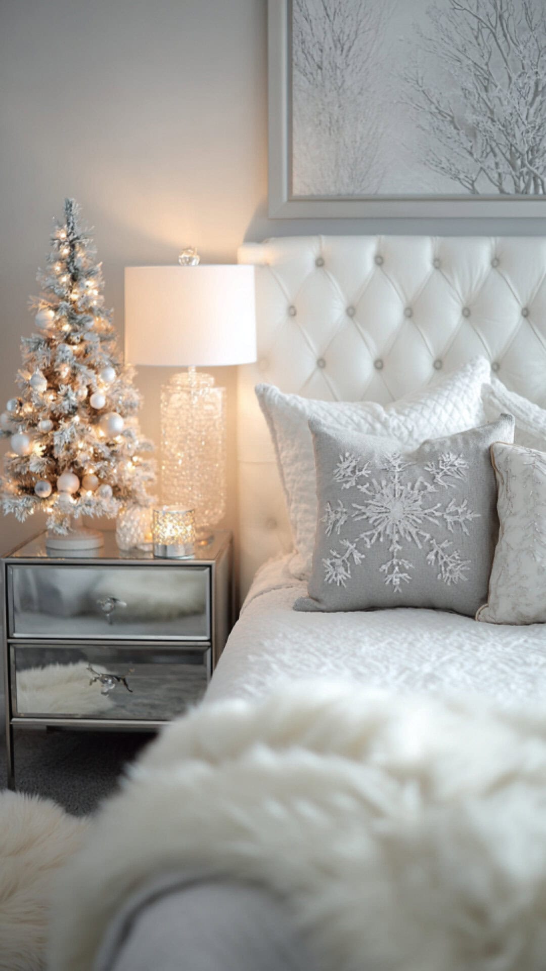 4. White Christmas Decor for the Bedroom