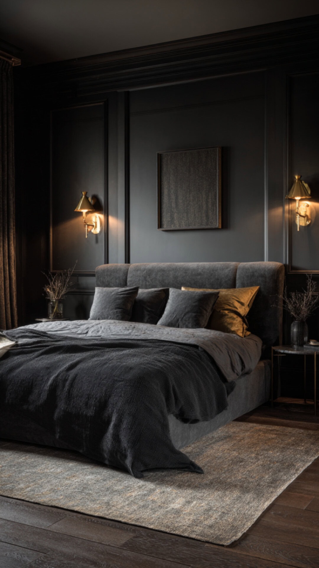 4. Black Bedroom Design with Dramatic Mood
