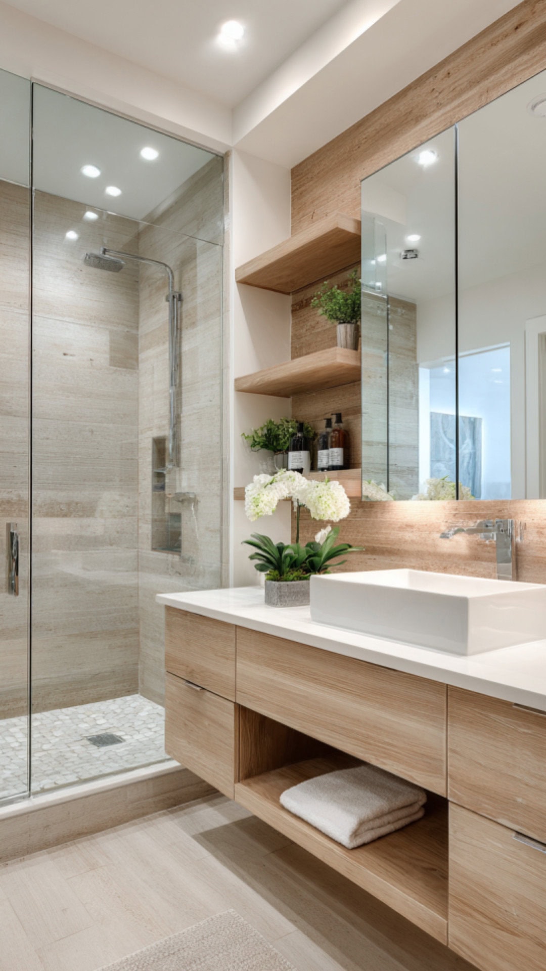 4. Light Wood Bathroom with Airy Warmth