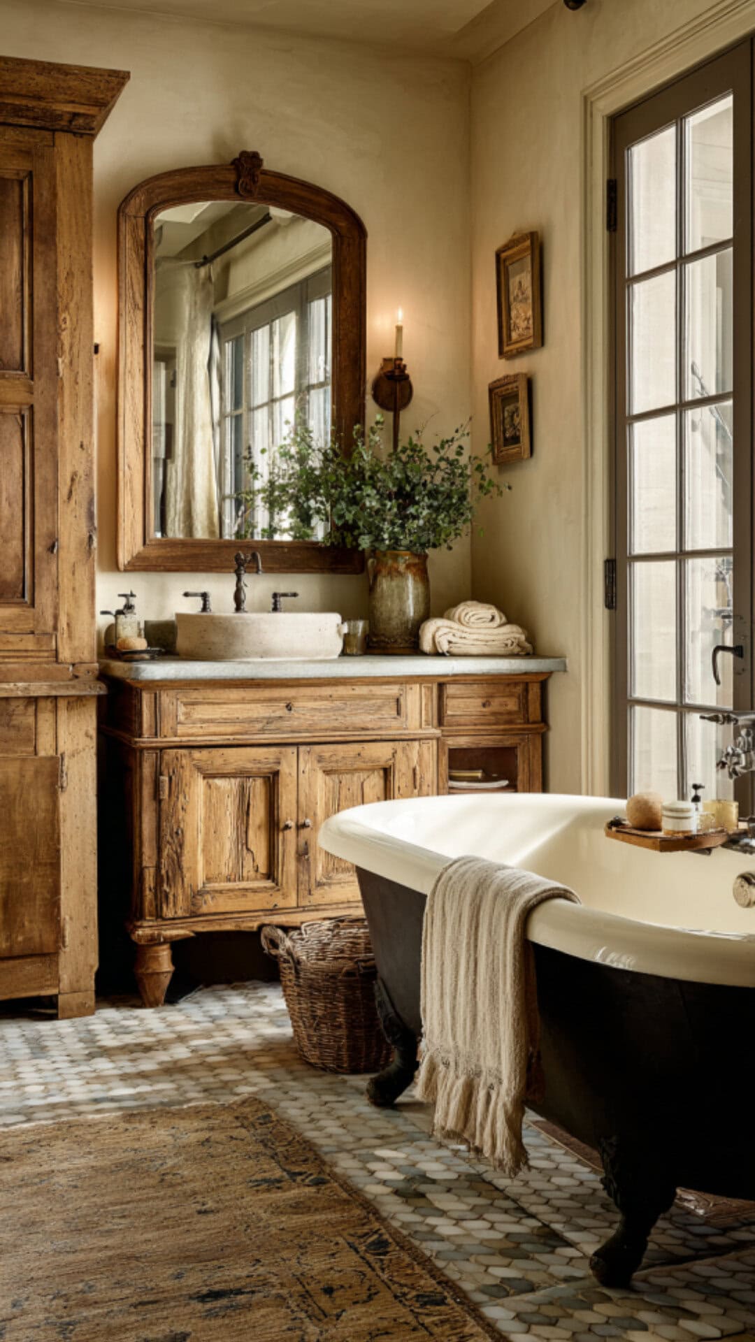 4. French Farmhouse Bathroom with Vintage Appeal