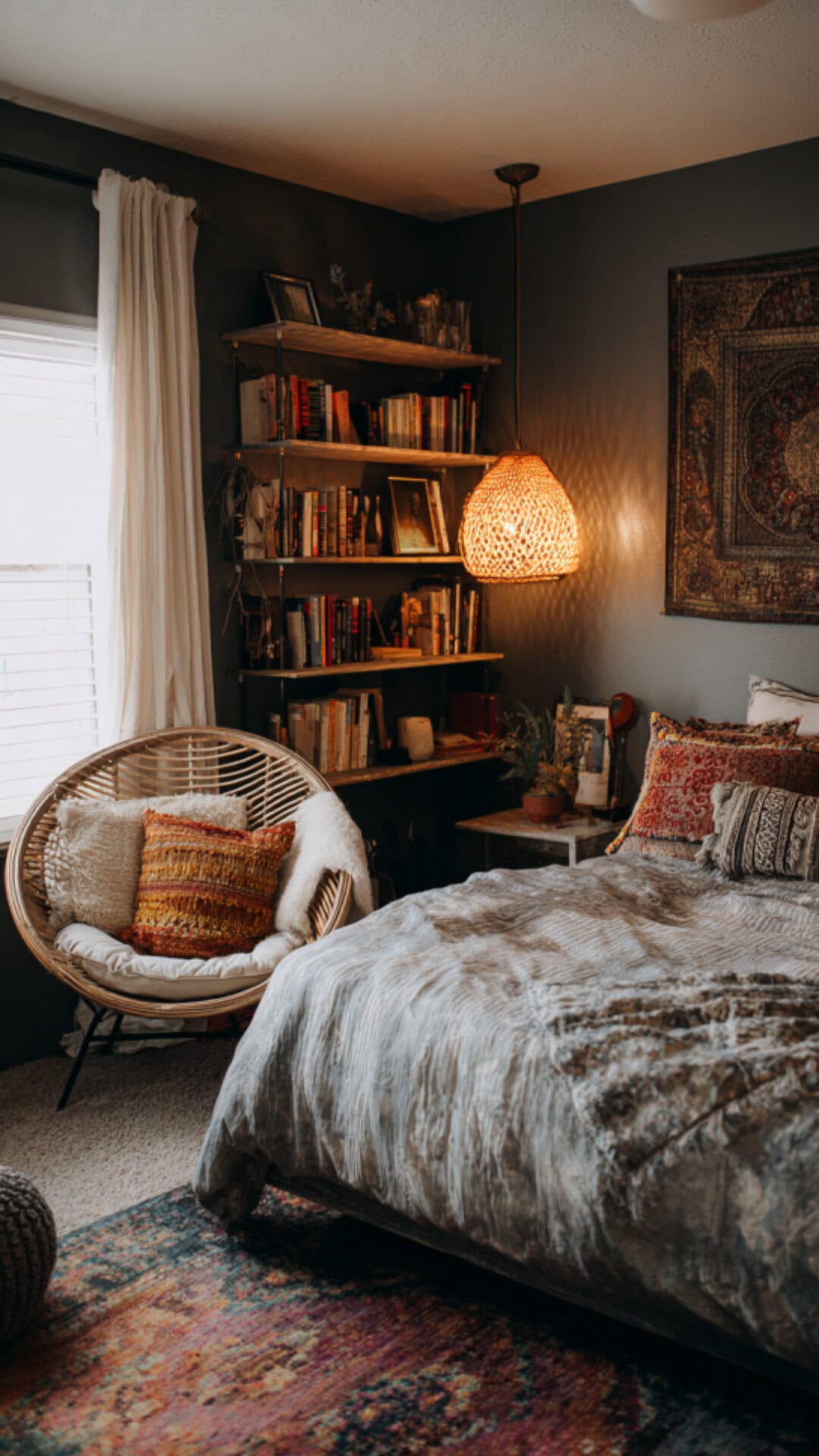 5. Boho Moody Bedroom with Eclectic Warmth