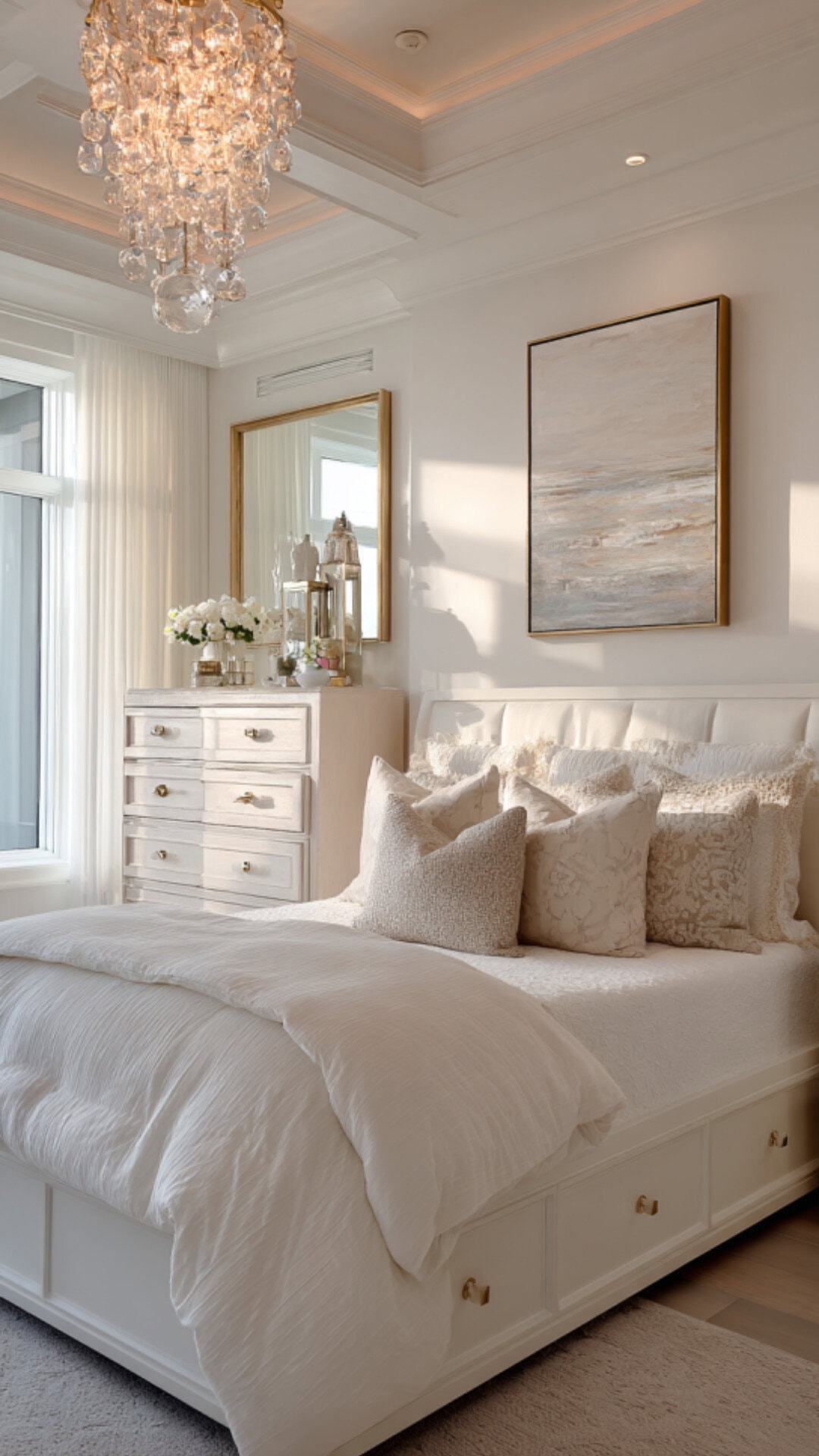 5. White Luxury Master Bedroom with Bright Sophistication