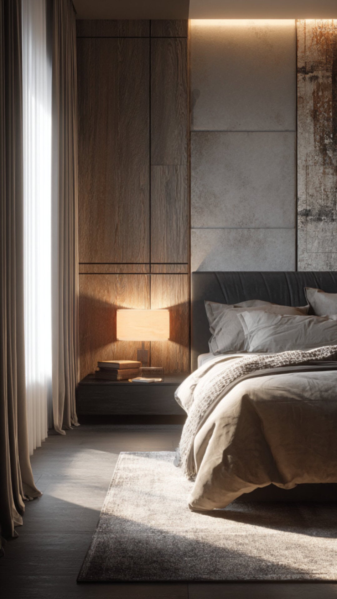 5. Black and Beige Bedroom with Understated Elegance