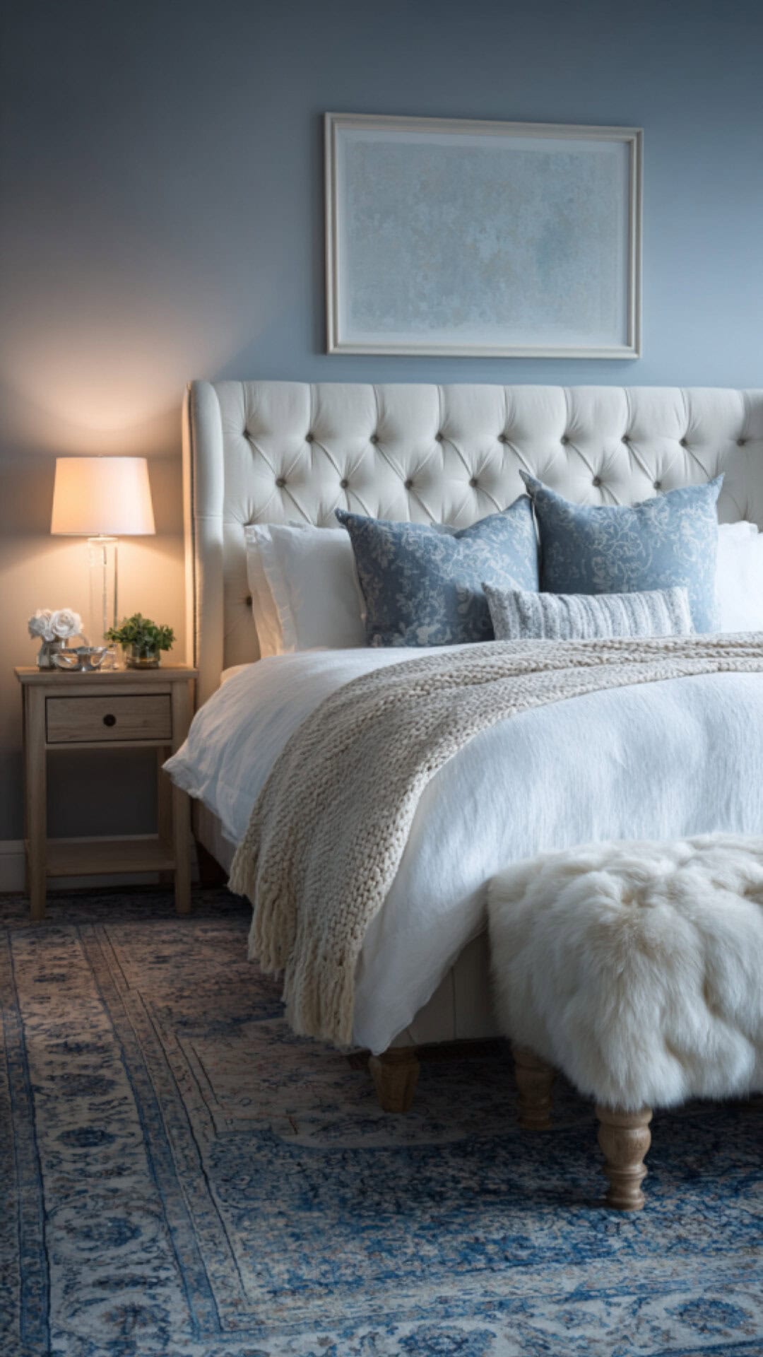 5. Dark Blue Bedroom with Moody Elegance