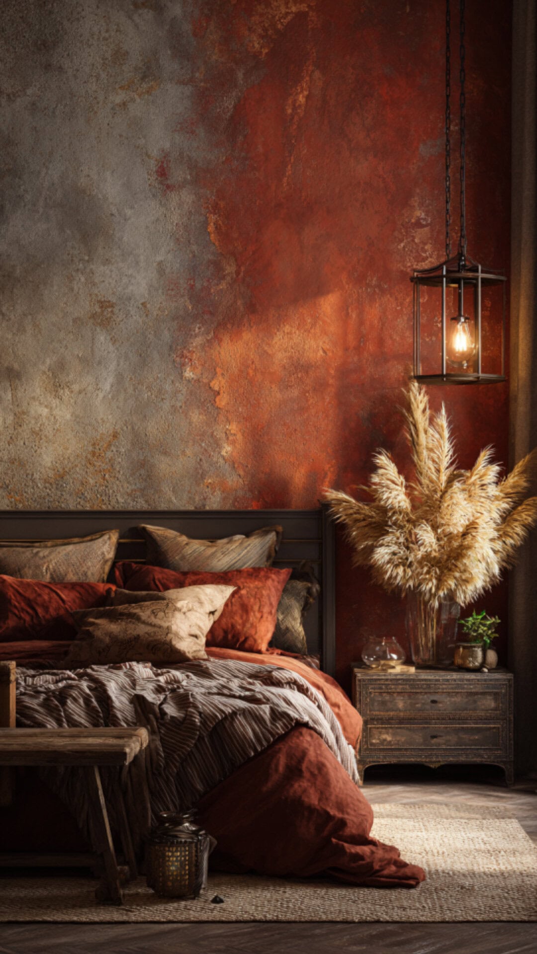 5. Rusty Orange Bedroom with Vintage Charm