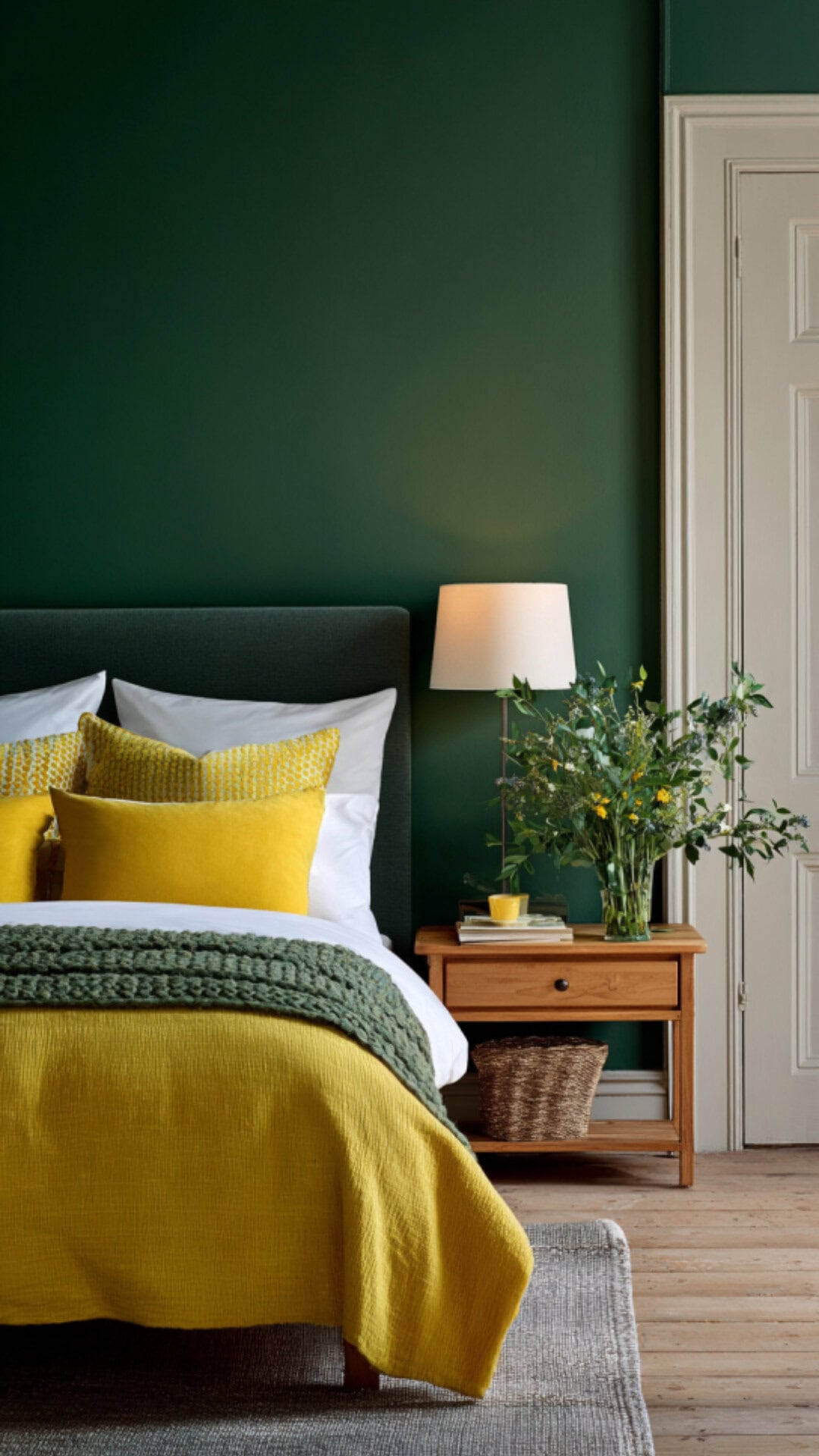 5. Green and Yellow Bedroom with Natural Harmony