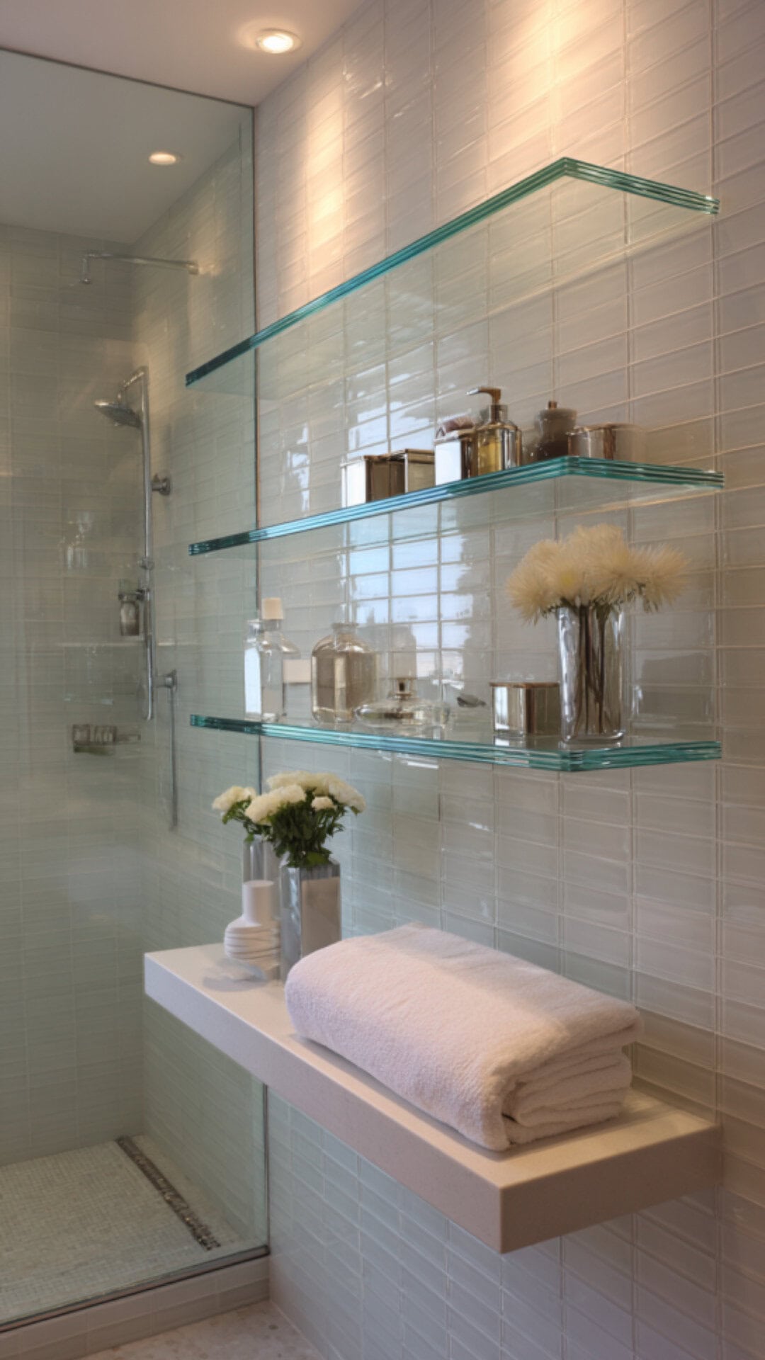 5. Glass Floating Shelves for a Light Touch