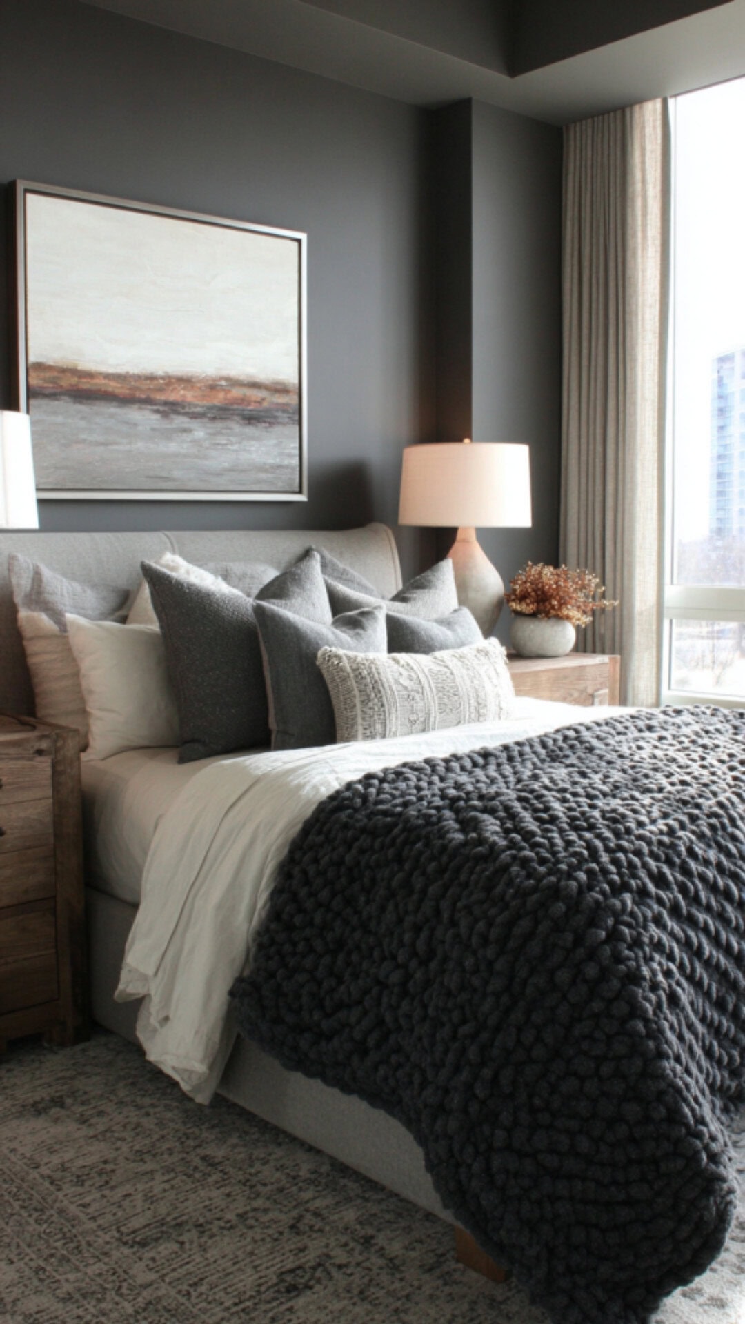 5. Gray Dark Bedroom with Understated Style