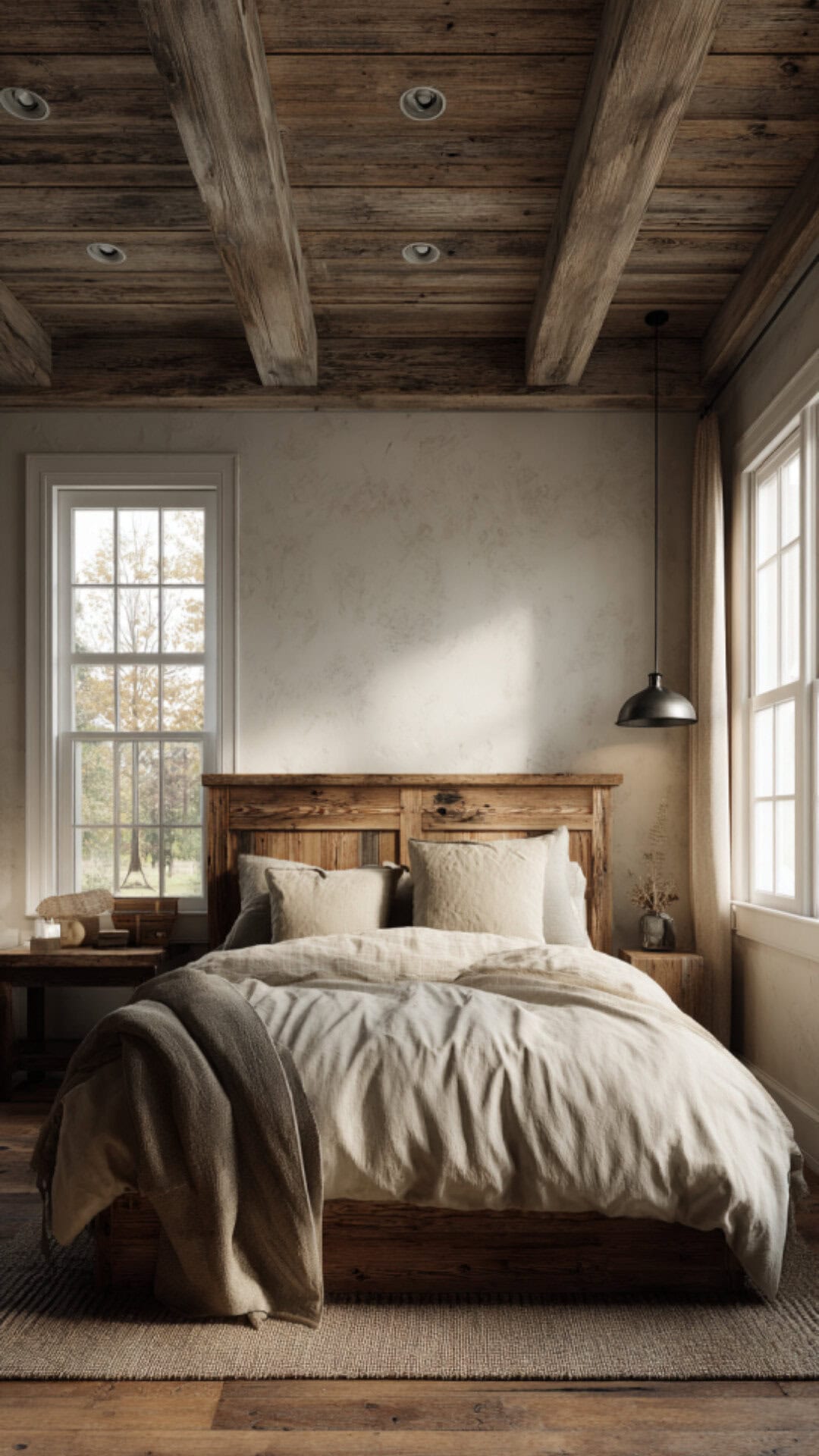 5. Farmhouse Simple Bedroom with Rustic Character