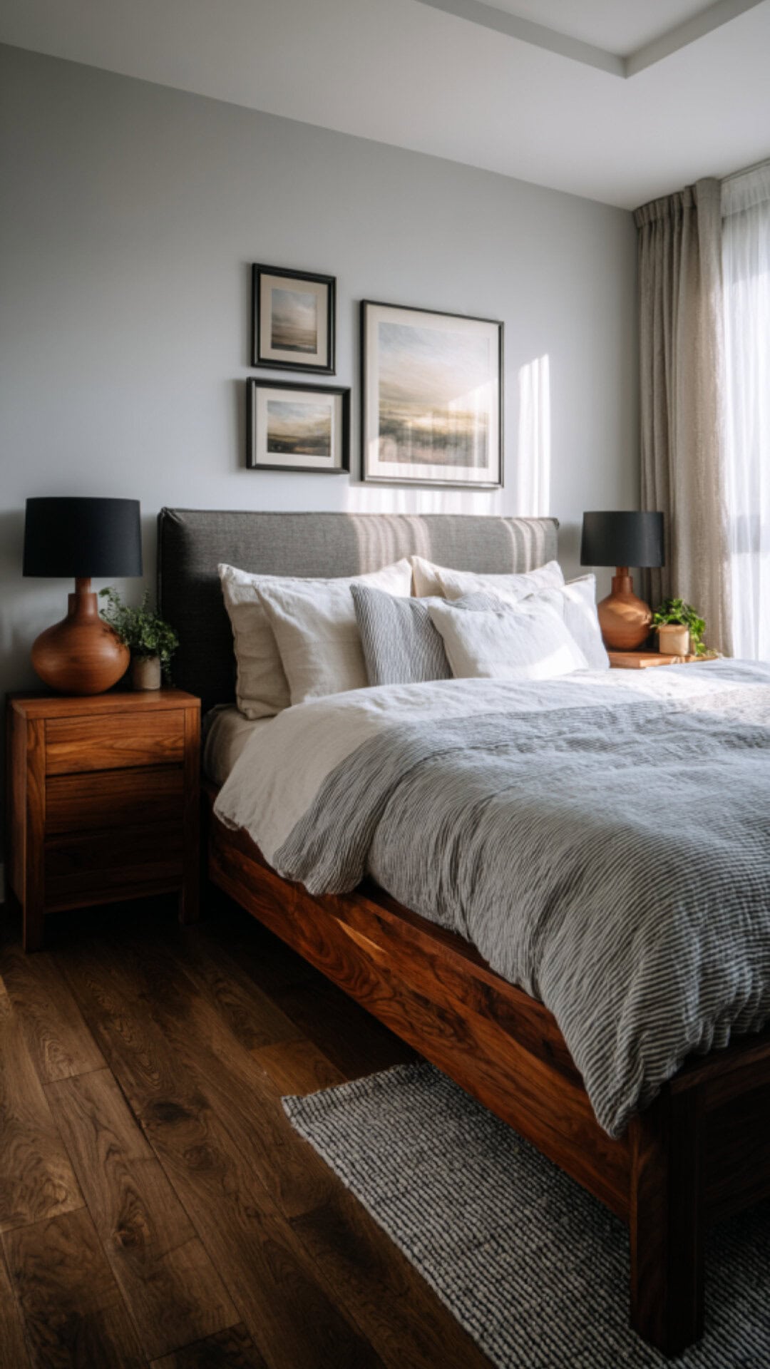 5. Brown and Grey Bedroom with Cool Balance