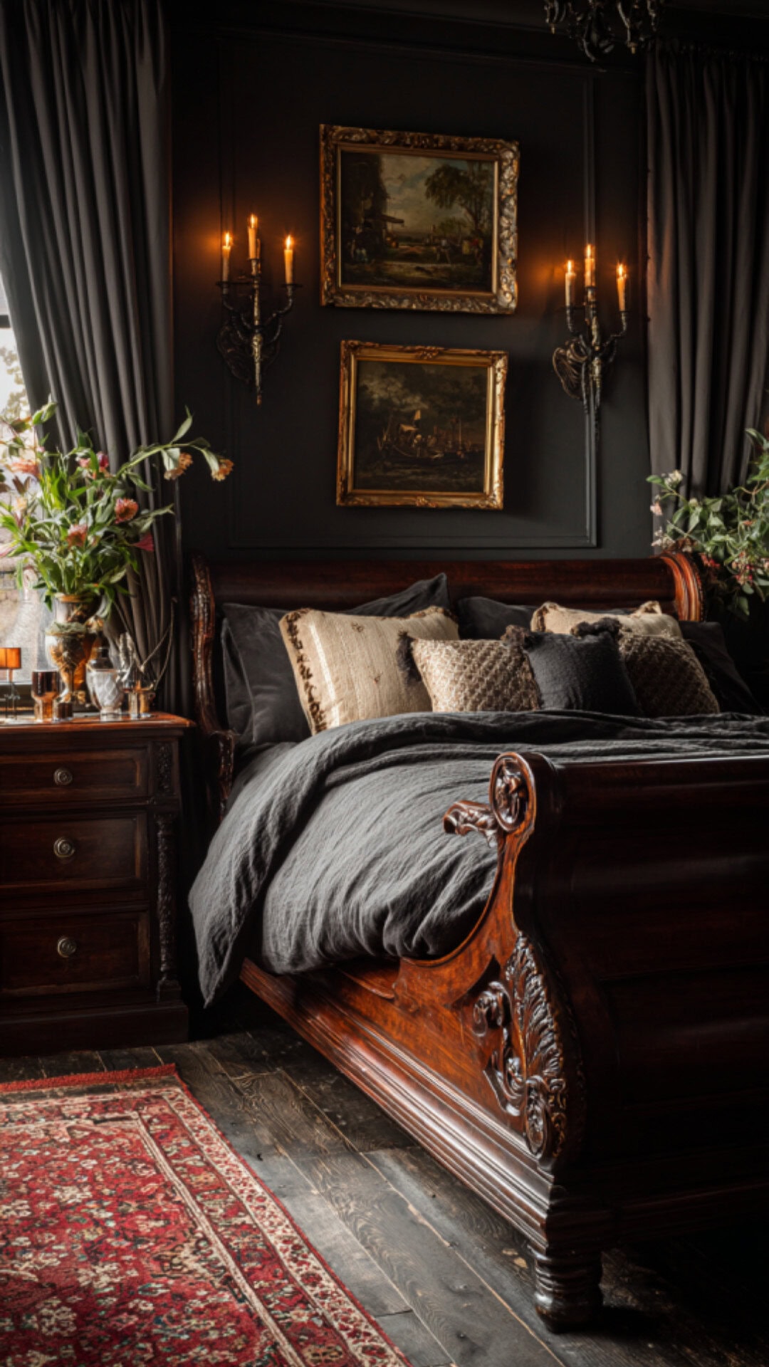 5. Dark Vintage Bedroom with Dramatic Ambiance