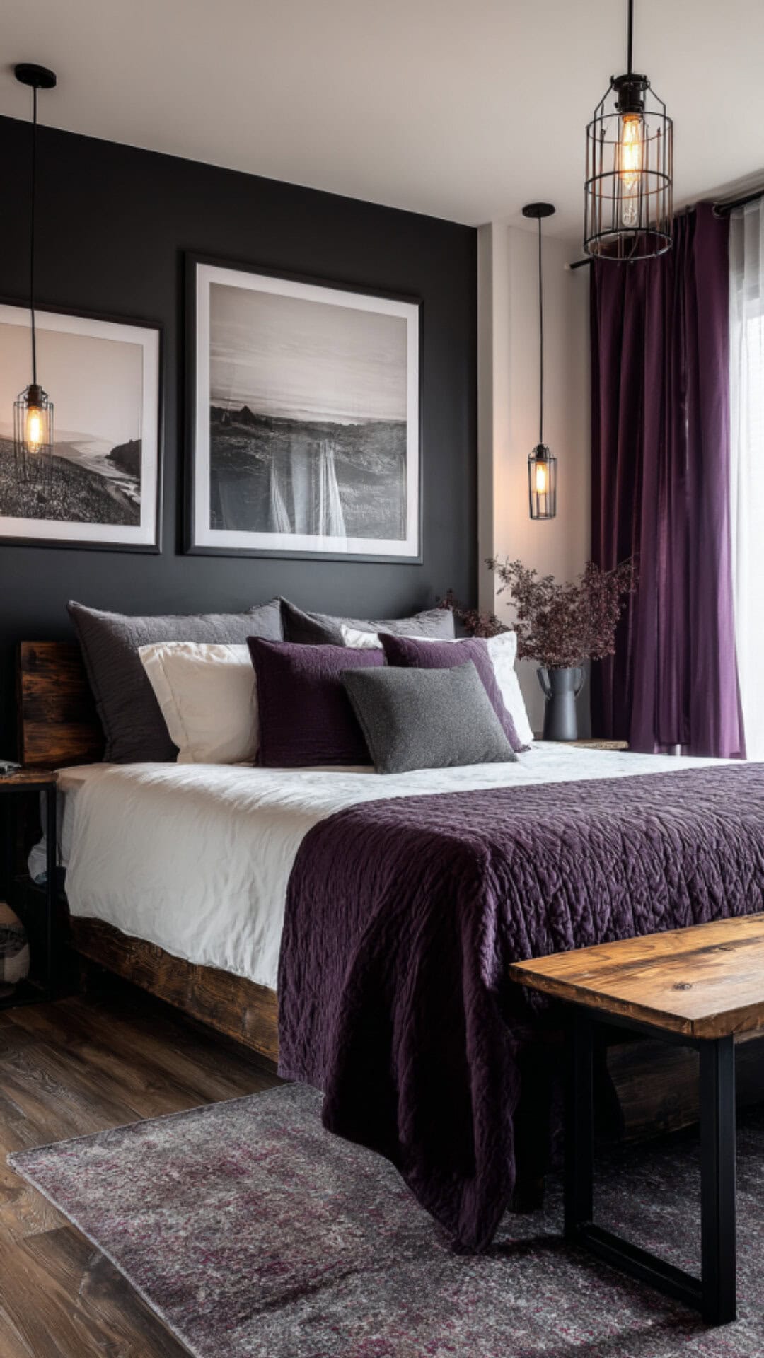5. Black and Purple Bedroom with Dramatic Style
