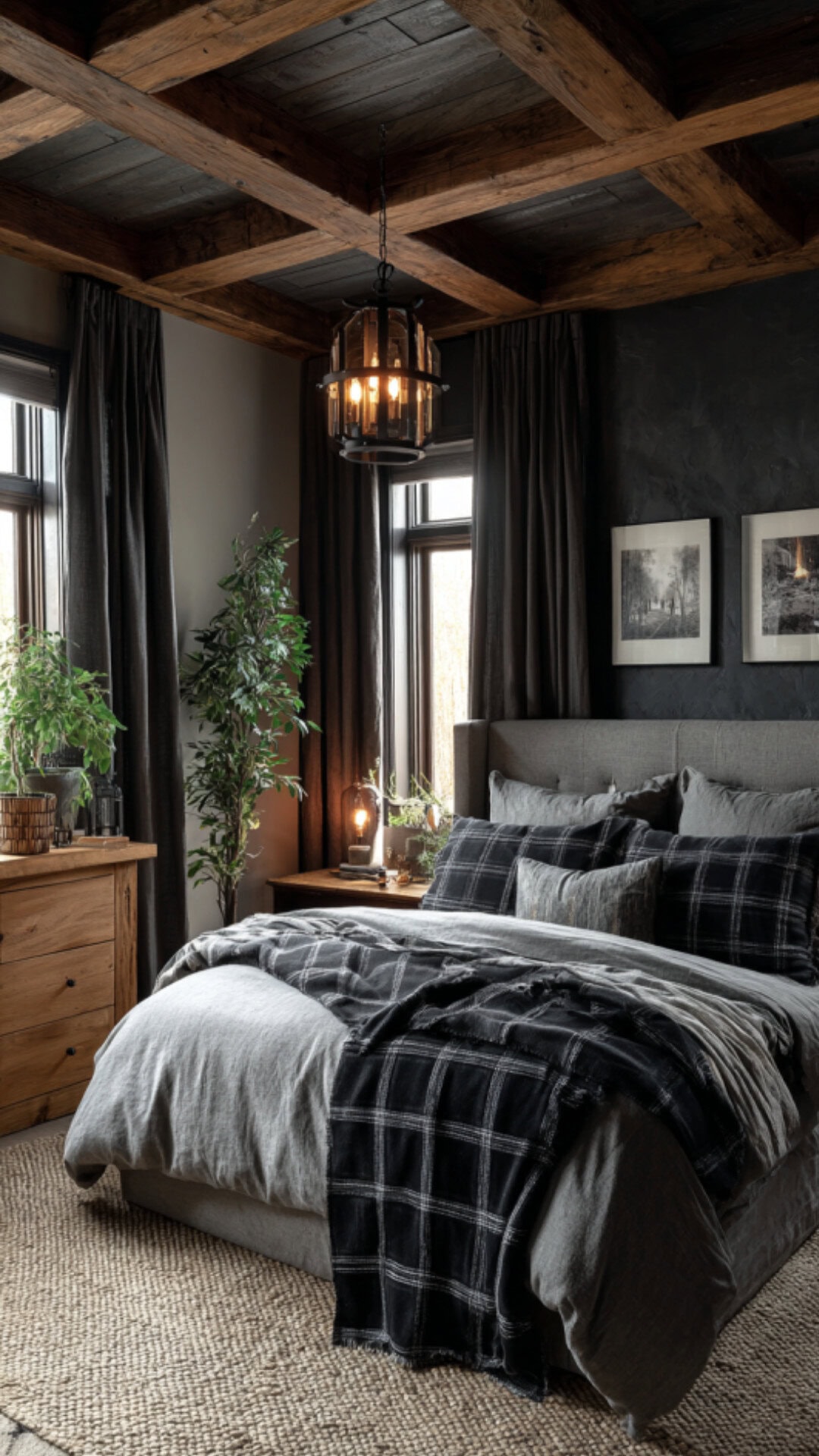 5. Black Rustic Bedroom with Dramatic Edge