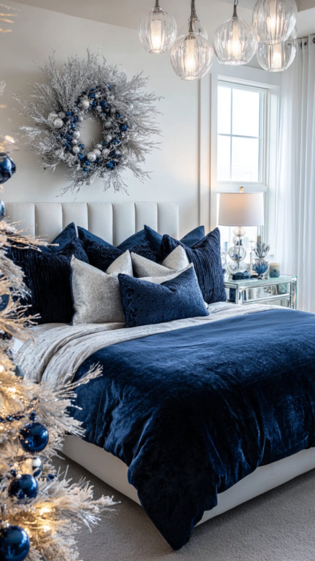 5. Blue Christmas Decor for the Bedroom
