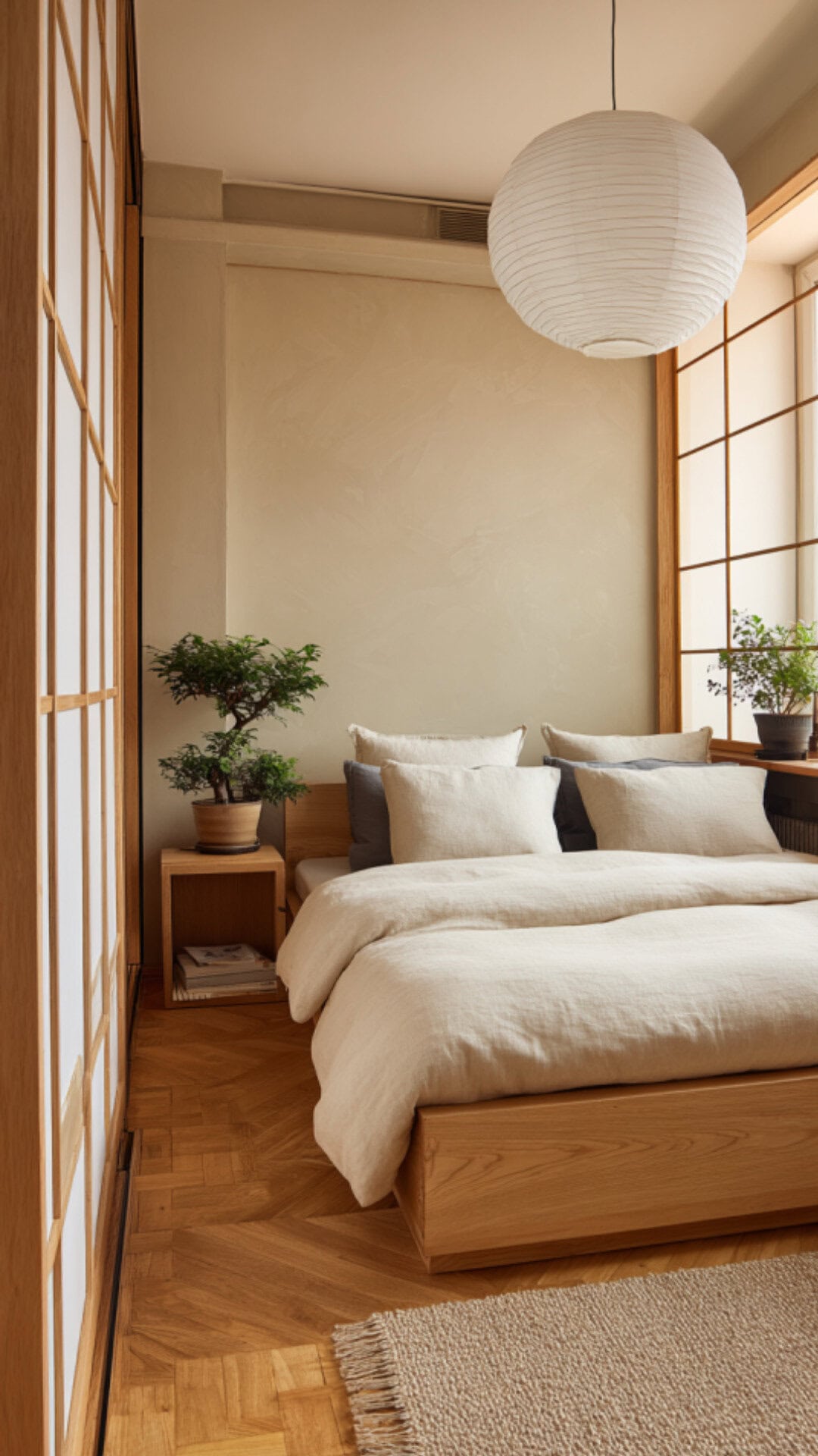 5. Japandi Tiny Bedroom with Zen Balance