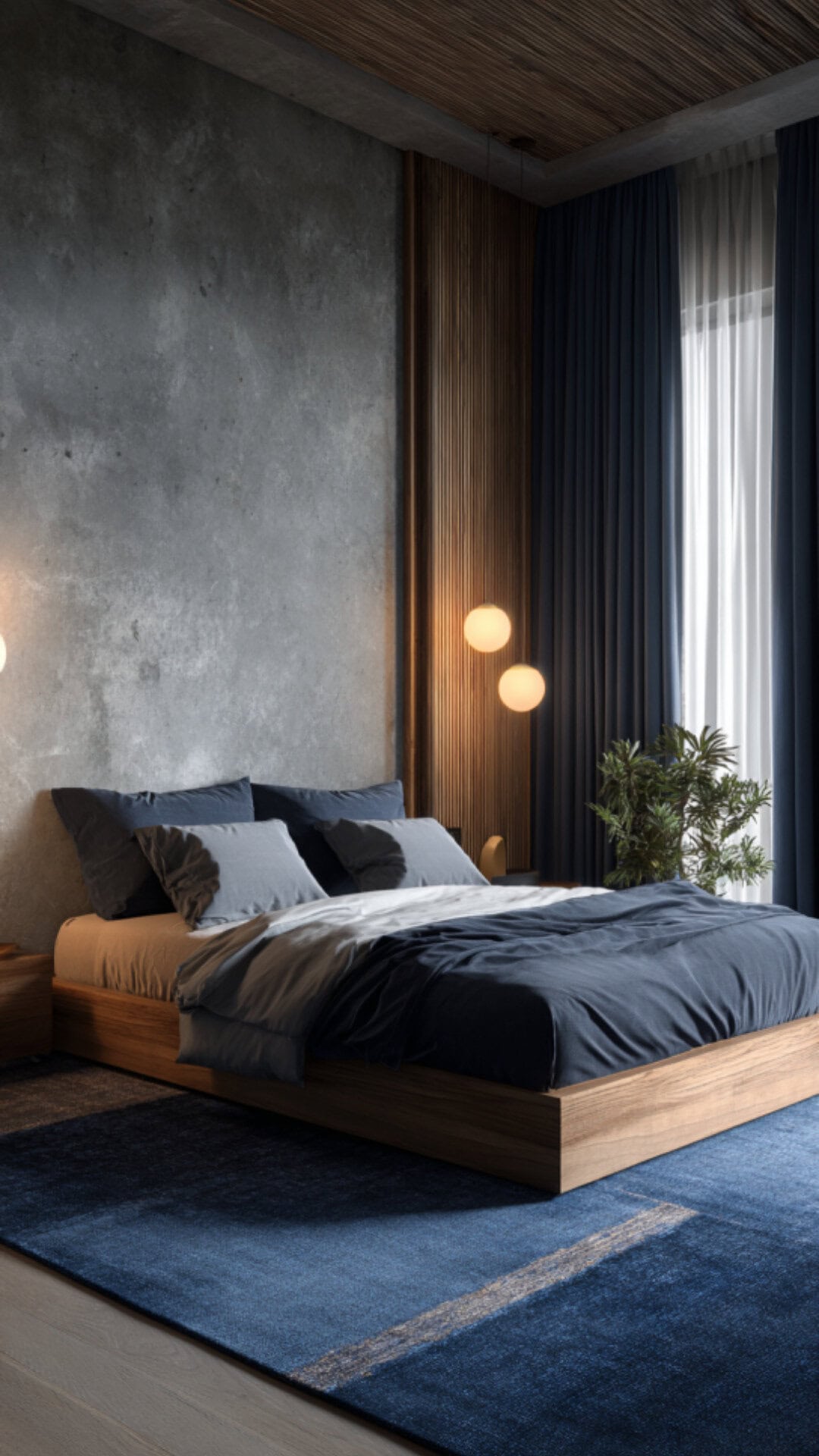 6. Blue Japandi Bedroom with Cool Tranquility