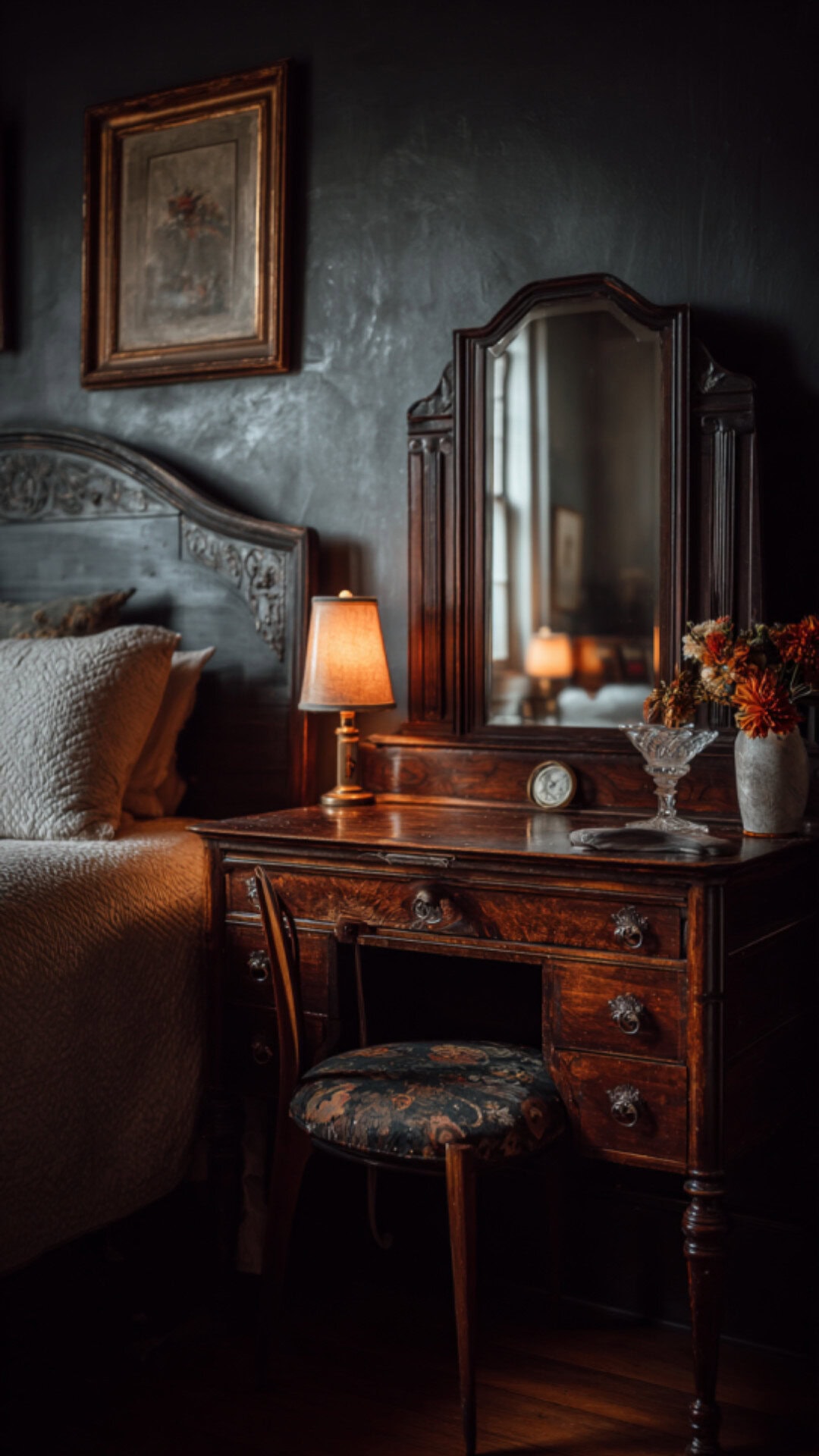 6. Vintage Moody Bedroom with Timeless Character