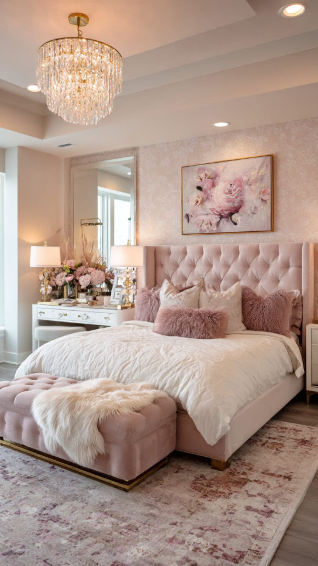 6. Pink Luxury Master Bedroom with Romantic Charm