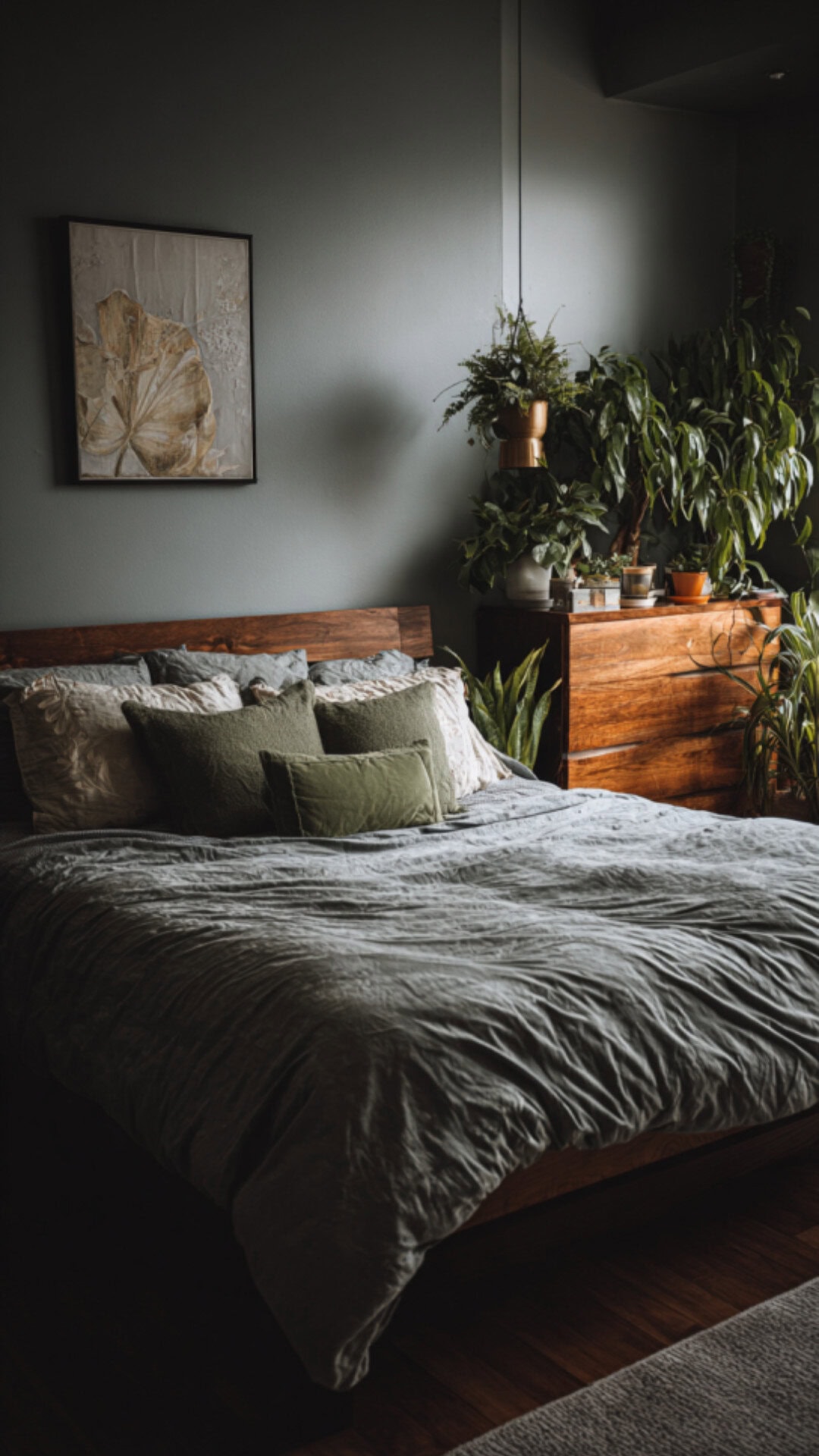6. Grey and Green Bedroom with Natural Energy