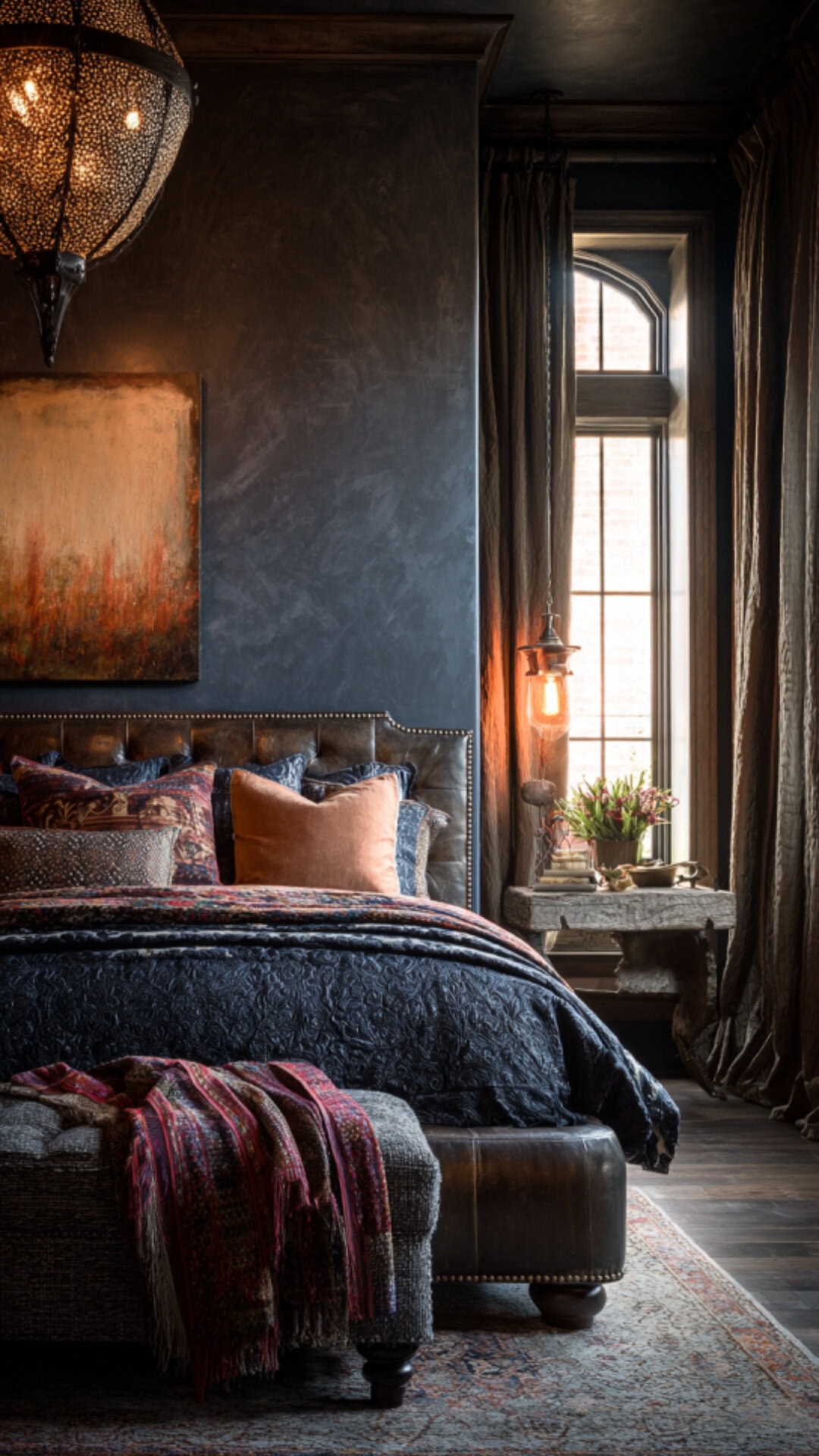 6. Dark Eclectic Bedroom with Dramatic Mood